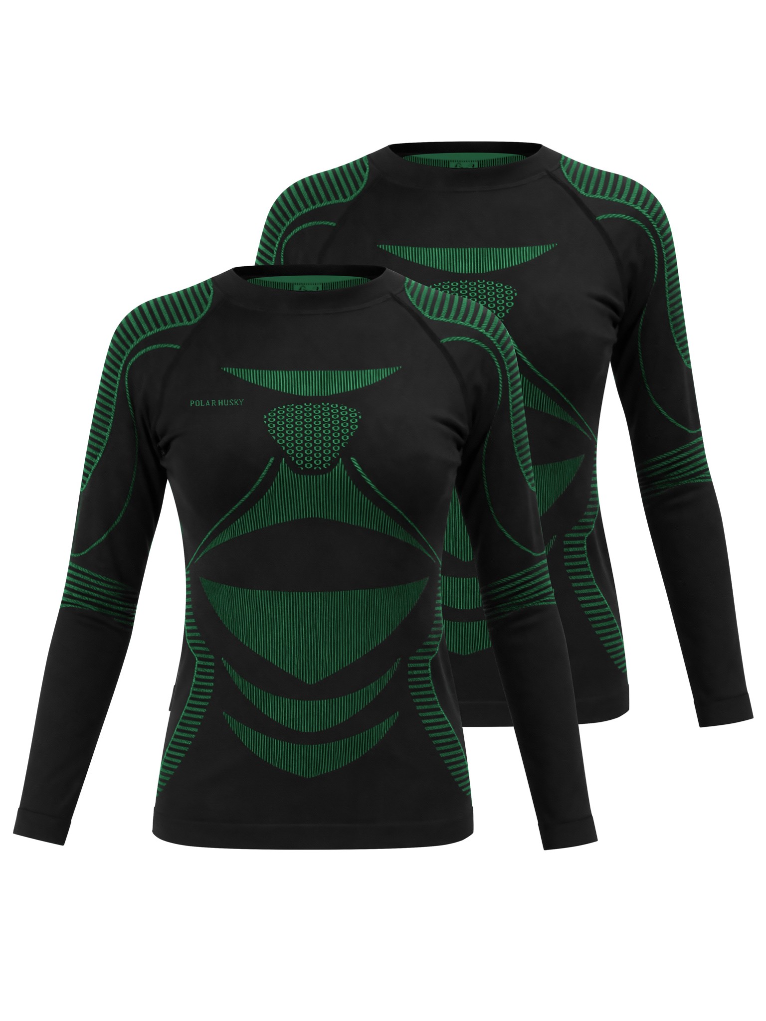 Bild von 2 x Thermooberteil Langarm Shirt Skiunterwäsche für Damen Schwarz/Grün