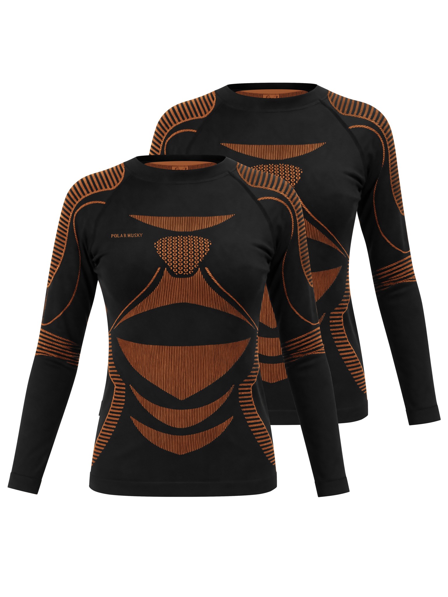 Bild von 2 x Thermooberteil Langarm Shirt Skiunterwäsche für Damen Schwarz/Orange