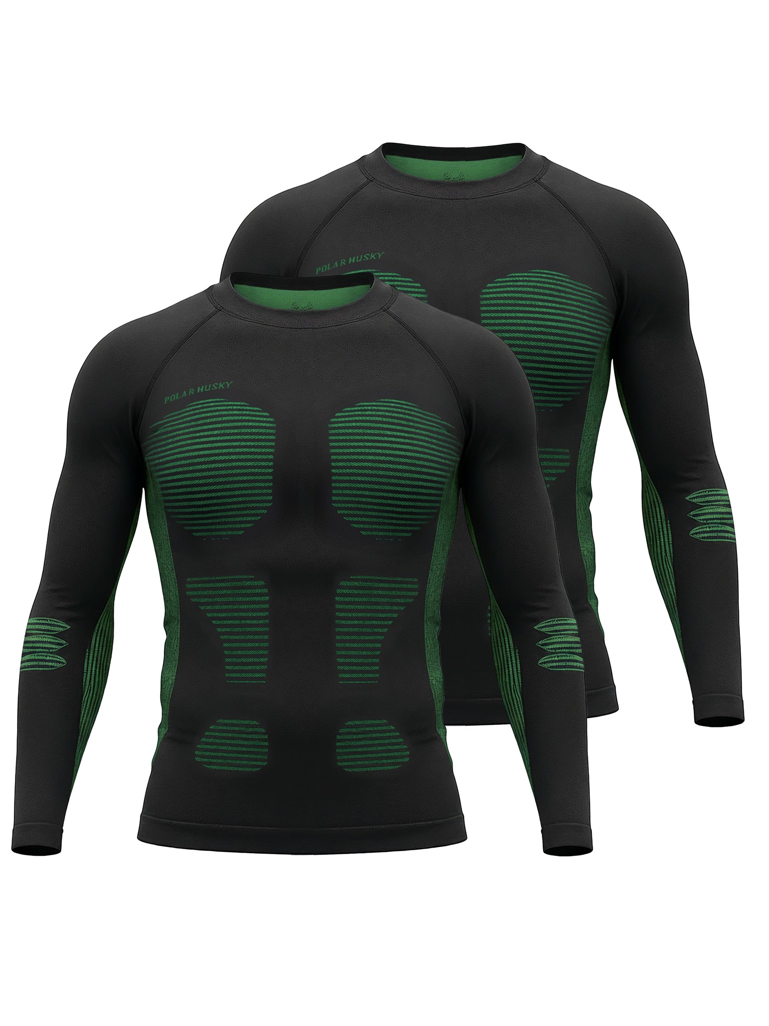 Bild von 2 x Thermooberteil Langarm Shirt Skiunterwäsche für Herren Grün