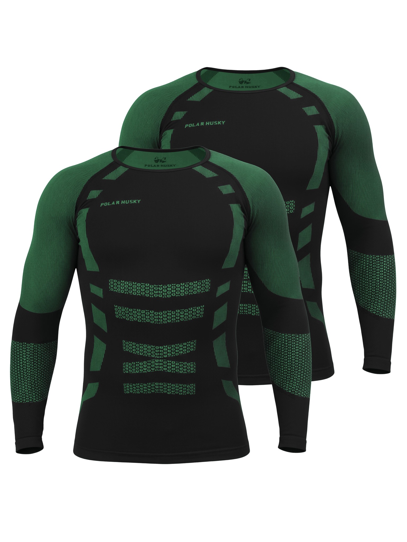 Bild von 2 x Thermooberteil Langarm Shirt Skiunterwäsche für Herren Grün/Schwarz