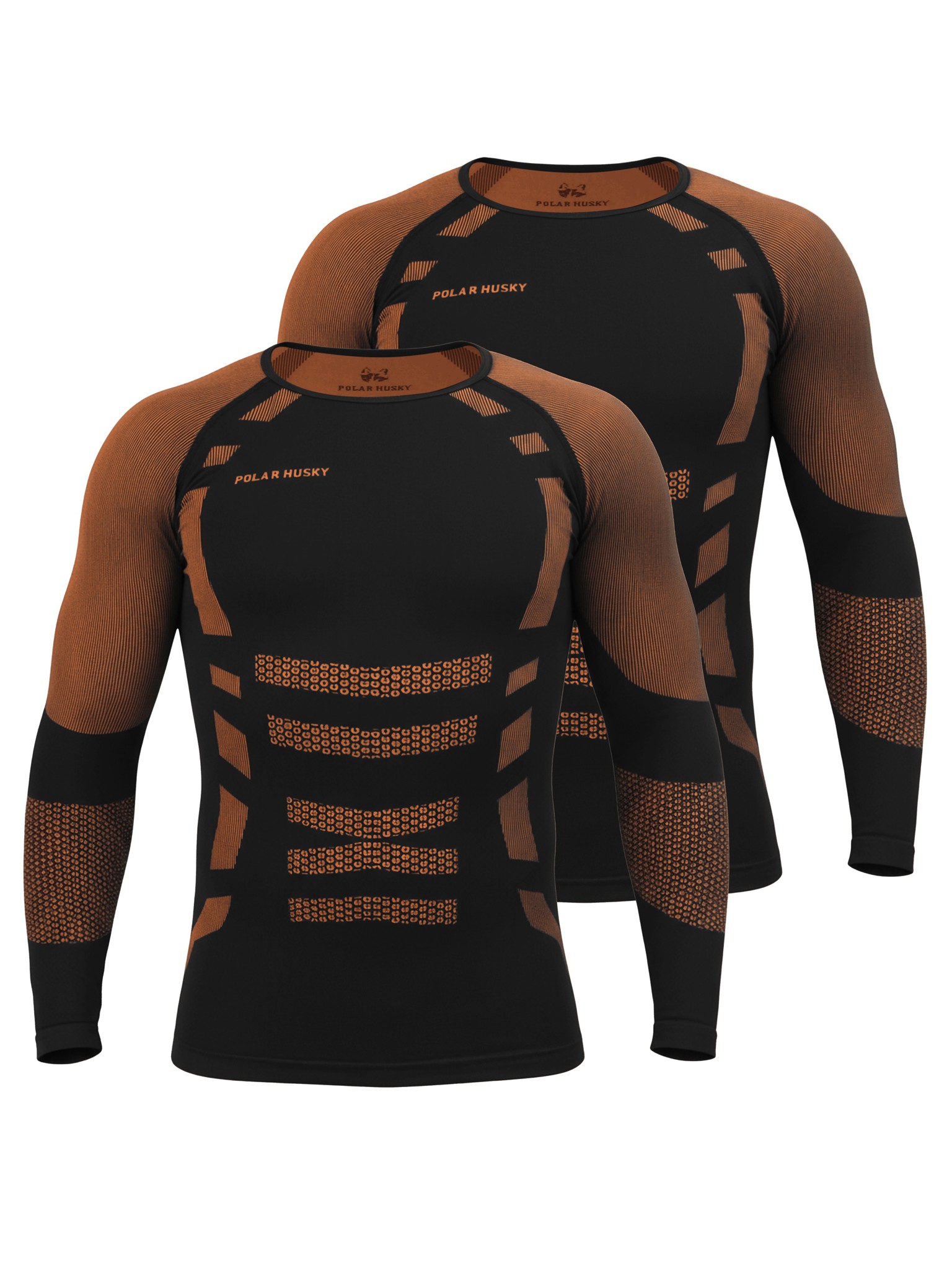 Bild von 2 x Thermooberteil Langarm Shirt Skiunterwäsche für Herren Orange/Schwarz