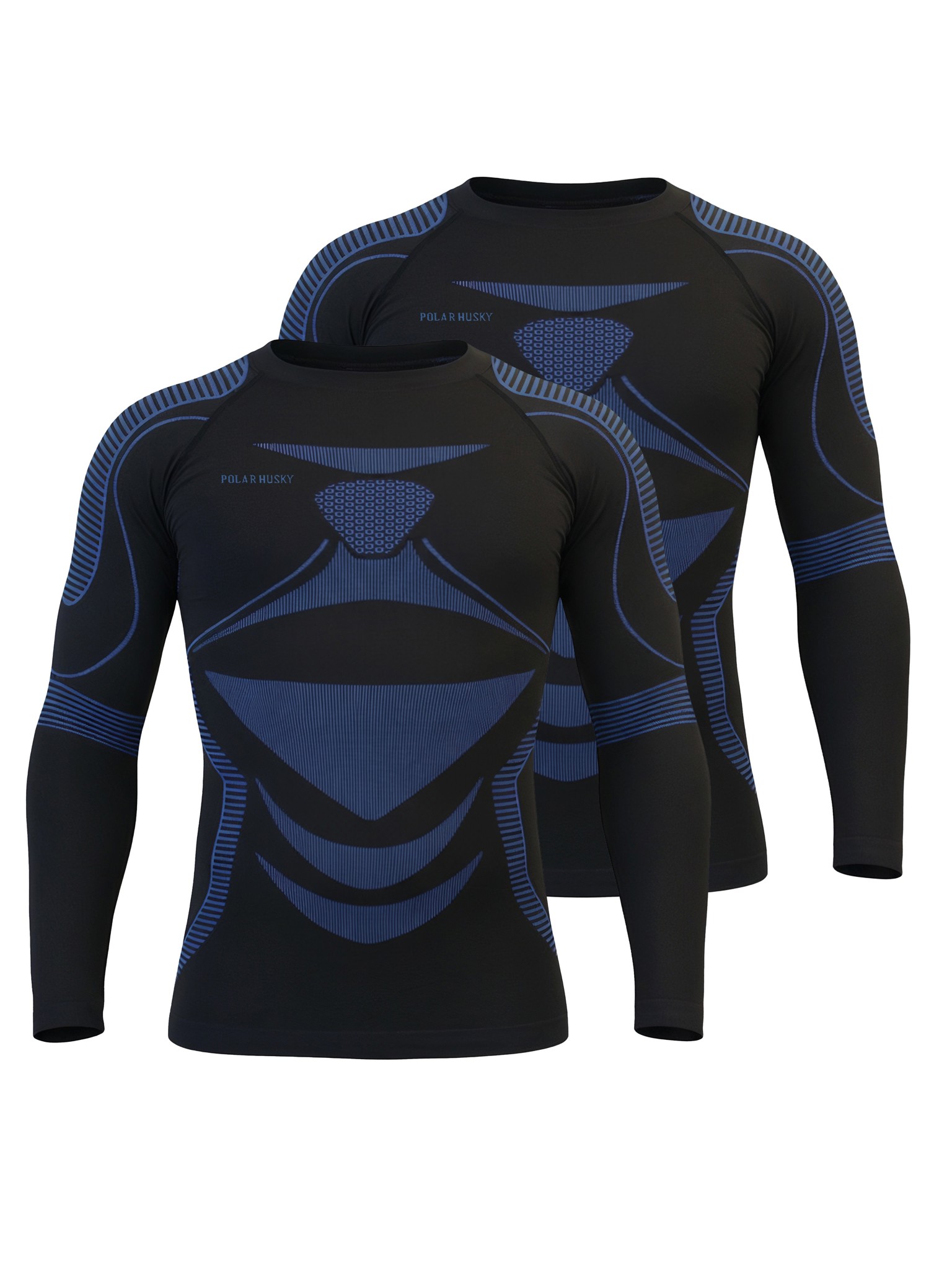 Bild von 2 x Thermooberteil Langarm Shirt Skiunterwäsche für Herren Schwarz/Blau