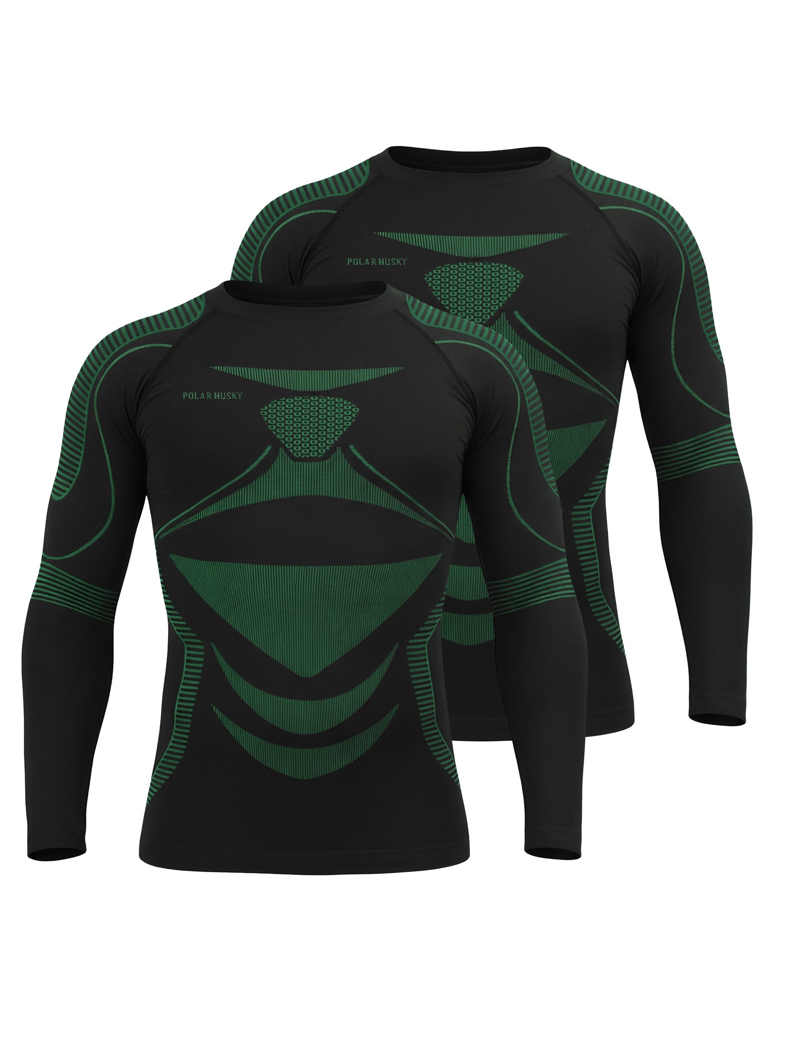 Bild von 2 x Thermooberteil Langarm Shirt Skiunterwäsche für Herren Schwarz/Grün