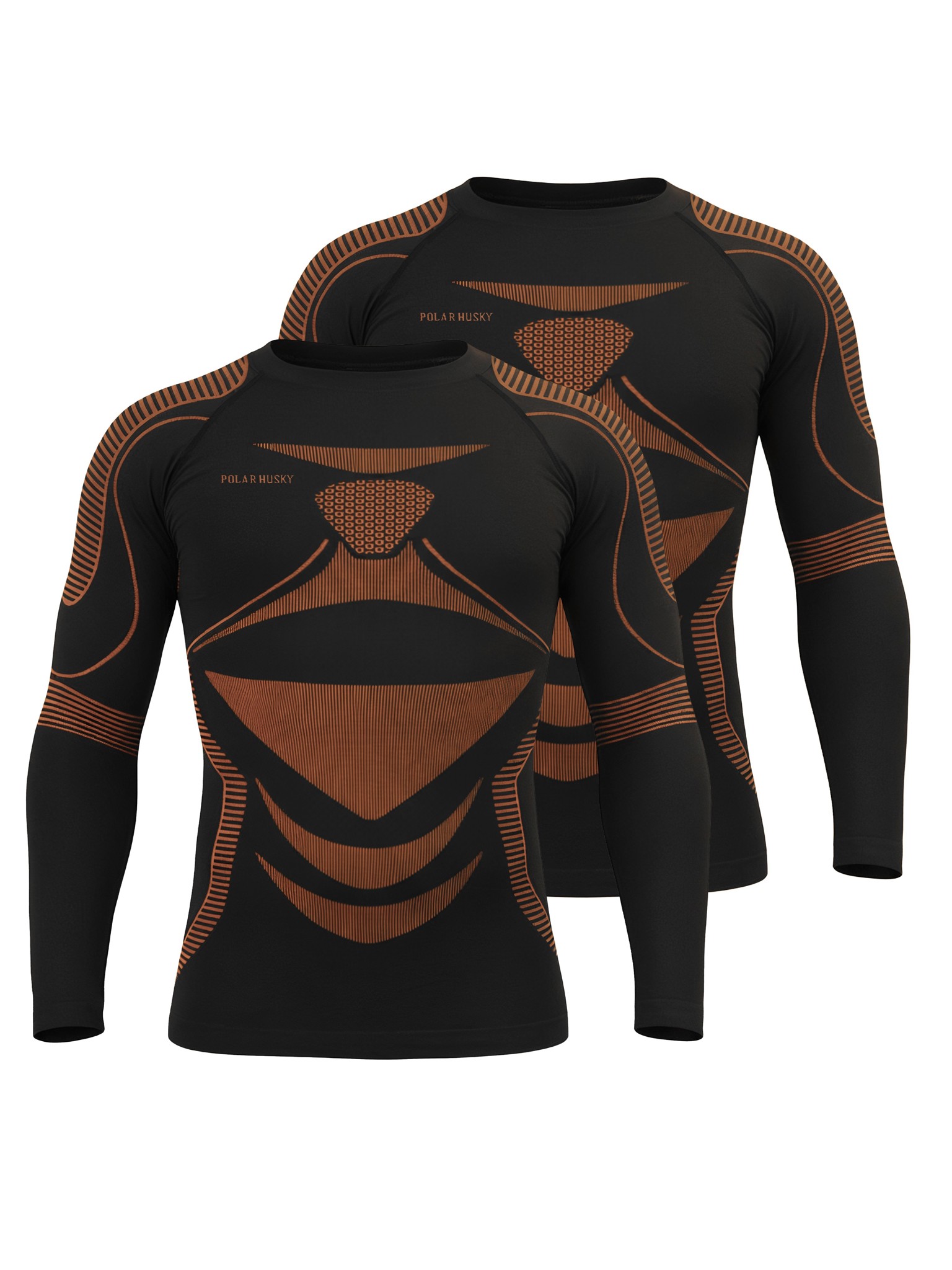 Bild von 2 x Thermooberteil Langarm Shirt Skiunterwäsche für Herren Schwarz/Orange