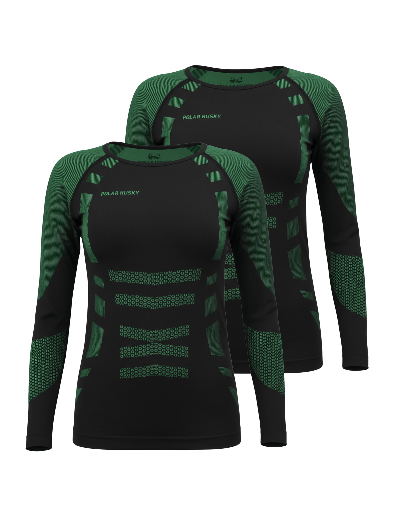 Bild von 2 x Thermooberteil Langarm Shirt Skiunterwäsche für Damen und Herren Grün/Schwarz