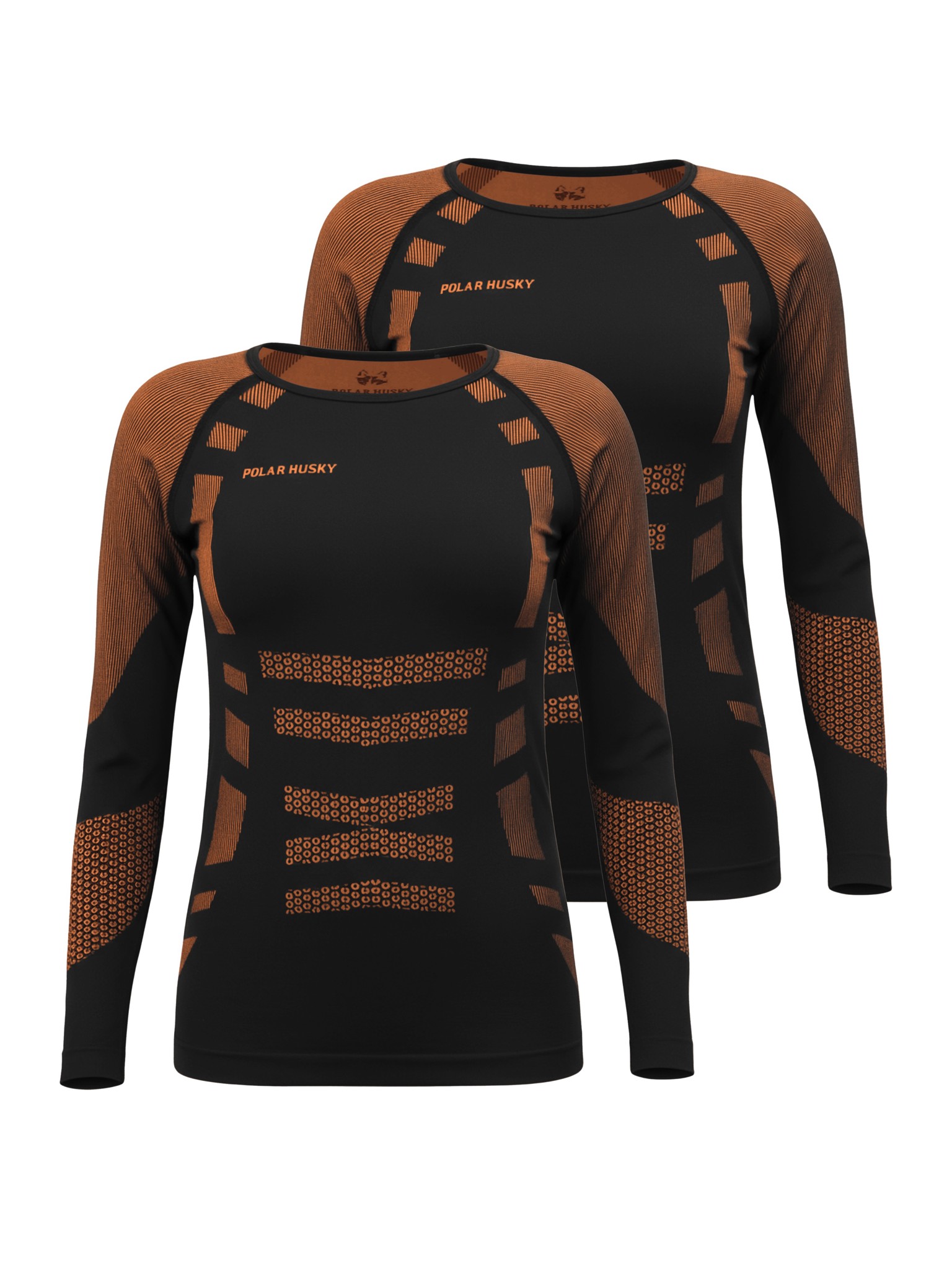 Bild von 2 x Thermooberteil Langarm Shirt Skiunterwäsche für Damen und Herren Orange/Schwarz