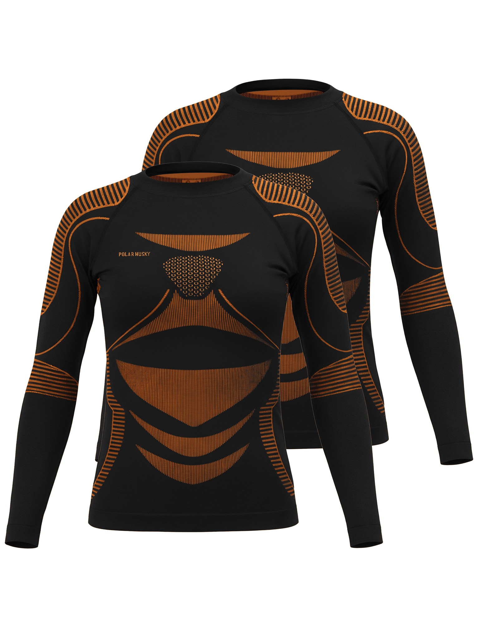 Bild von 2 x Thermooberteil Langarm Shirt Skiunterwäsche für Damen und Herren Schwarz/Orange