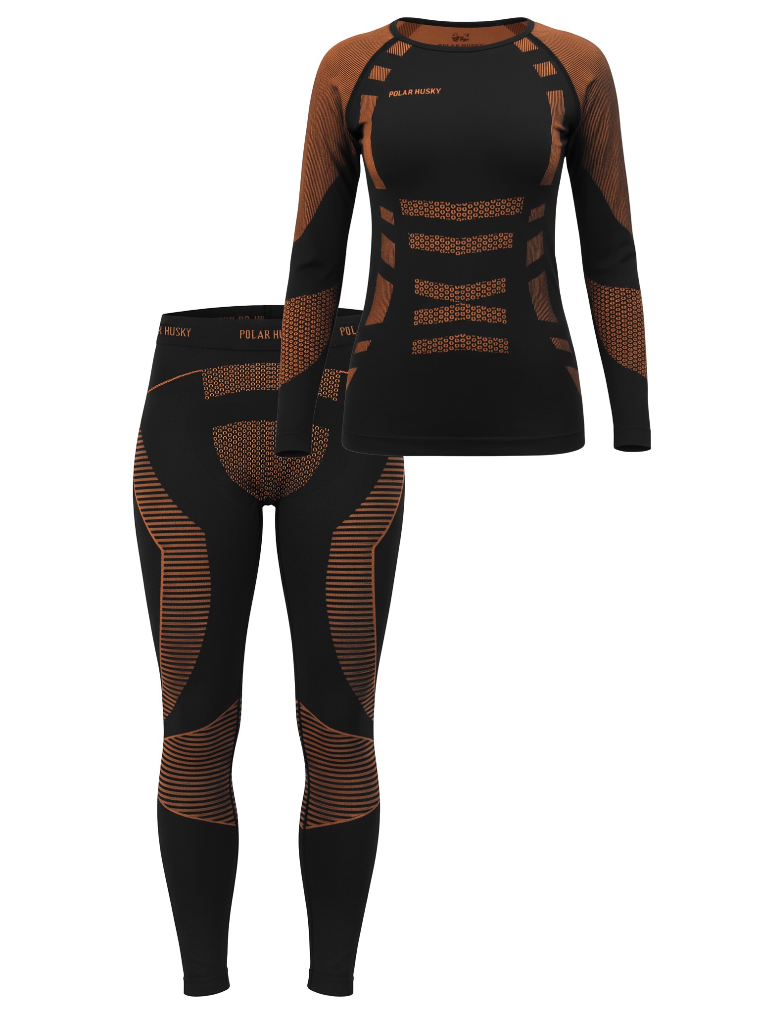 Bild von Damen Sport-Funktionsunterwäsche Set Hemd + Hose Orange/Schwarz