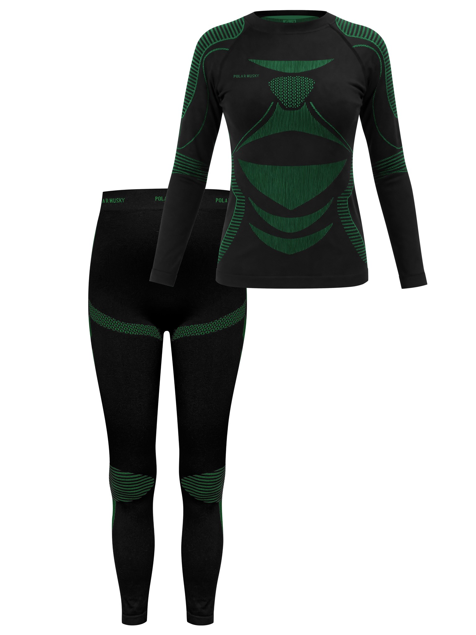 Bild von Damen Sport-Funktionsunterwäsche Set Hemd + Hose Schwarz/Grün