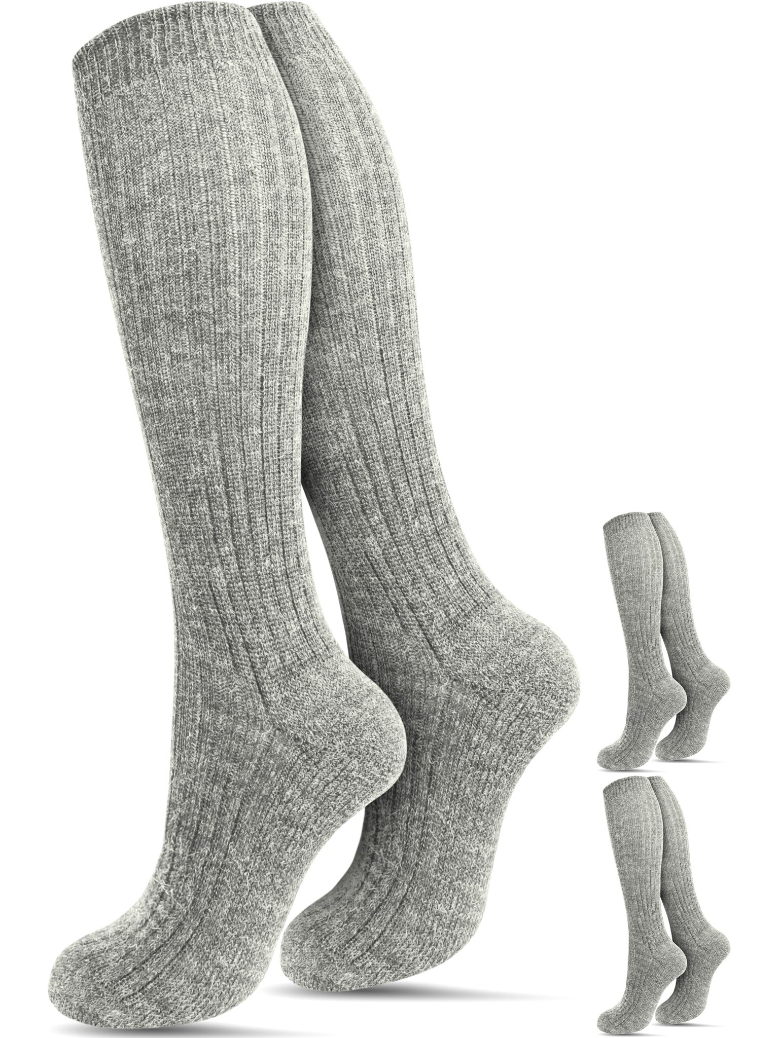 Bild von 3 Paar Schafwoll-Kniestrümpfe aus reiner Schafwolle Grau
