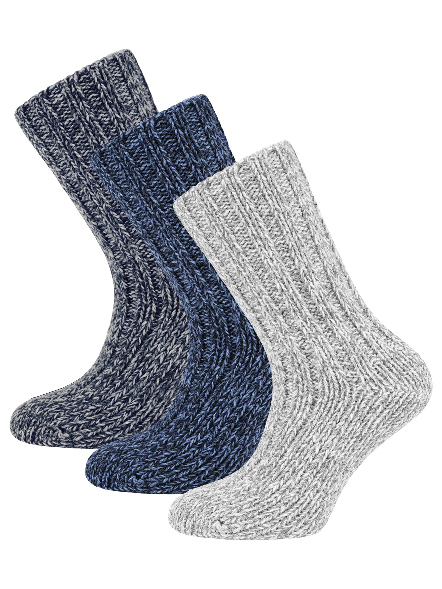 Bild von 3 Paar Kinder Norwegersocken mit Schafwolle Marine/Hellgrau/Dunkelgrau