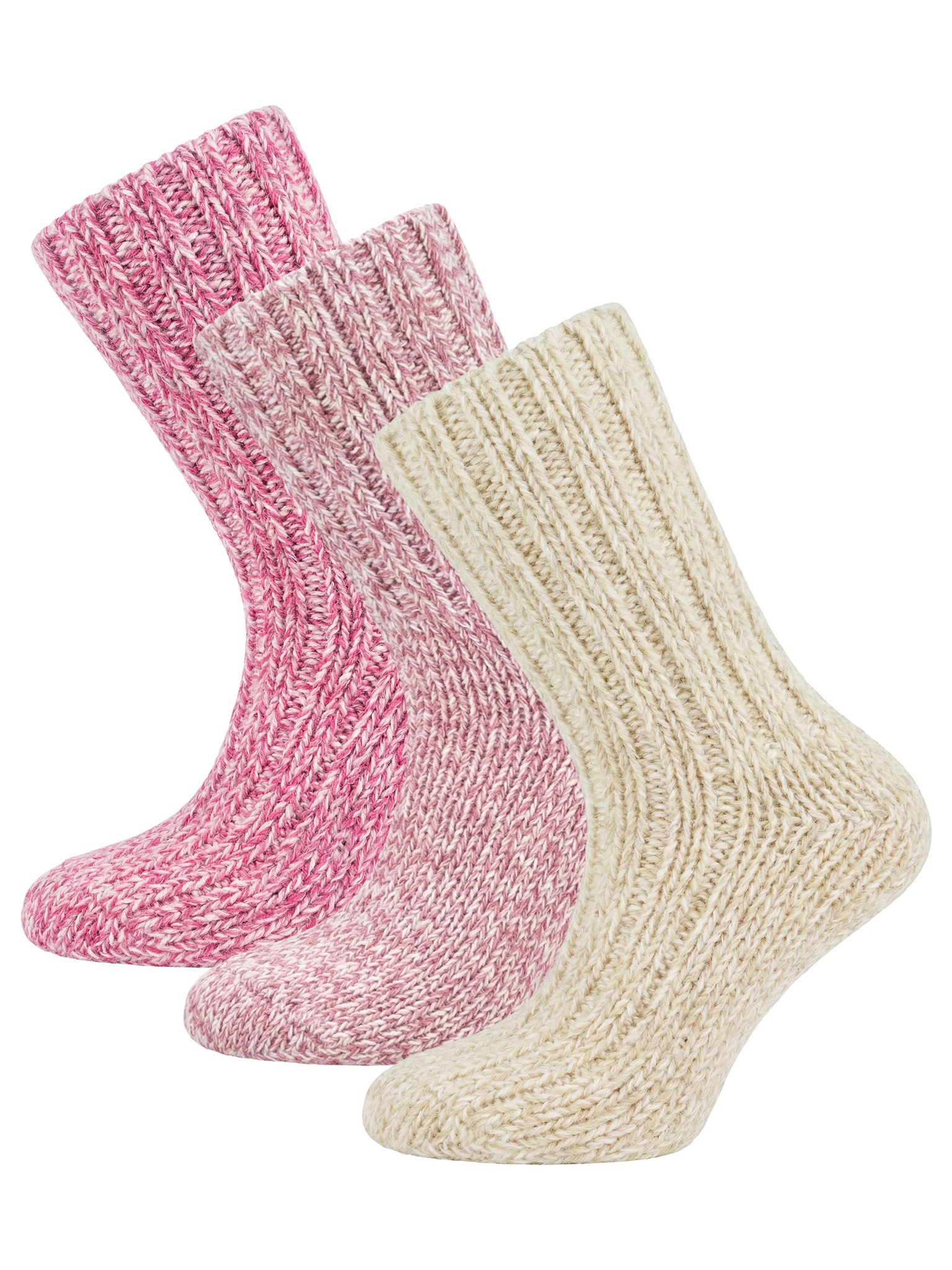 Bild von 3 Paar Kinder Norwegersocken mit Schafwolle Rot/Rosa/Wollweiß