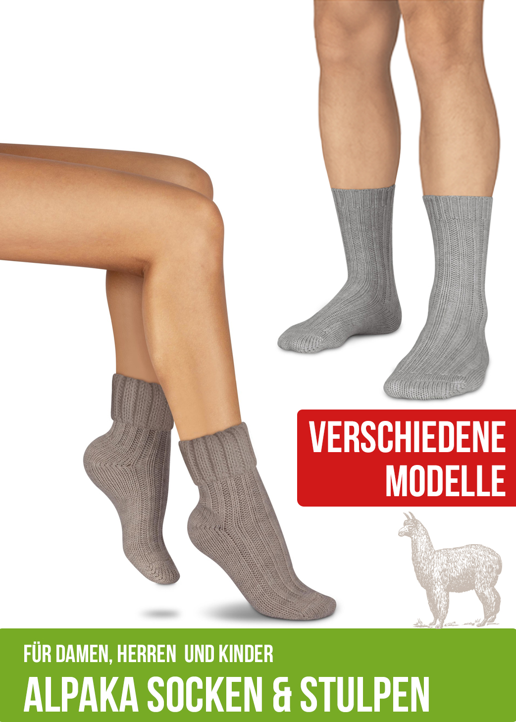 Alpaka Socken und Stulpen für Damen, Herren und Kinder