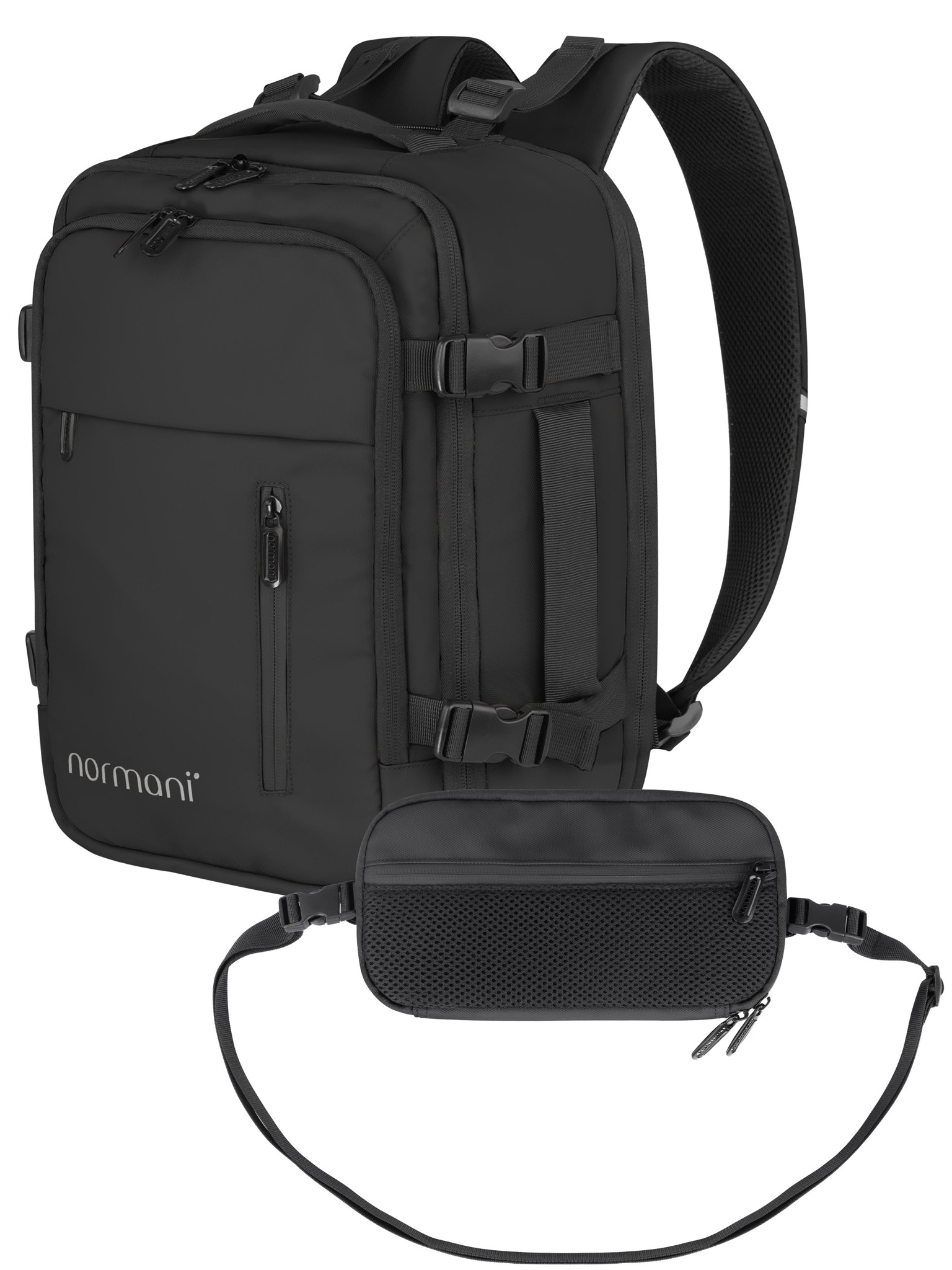 Bild von Erweiterbarer Handgepäck-Rucksack mit Reisepass Brusttasche Schwarz