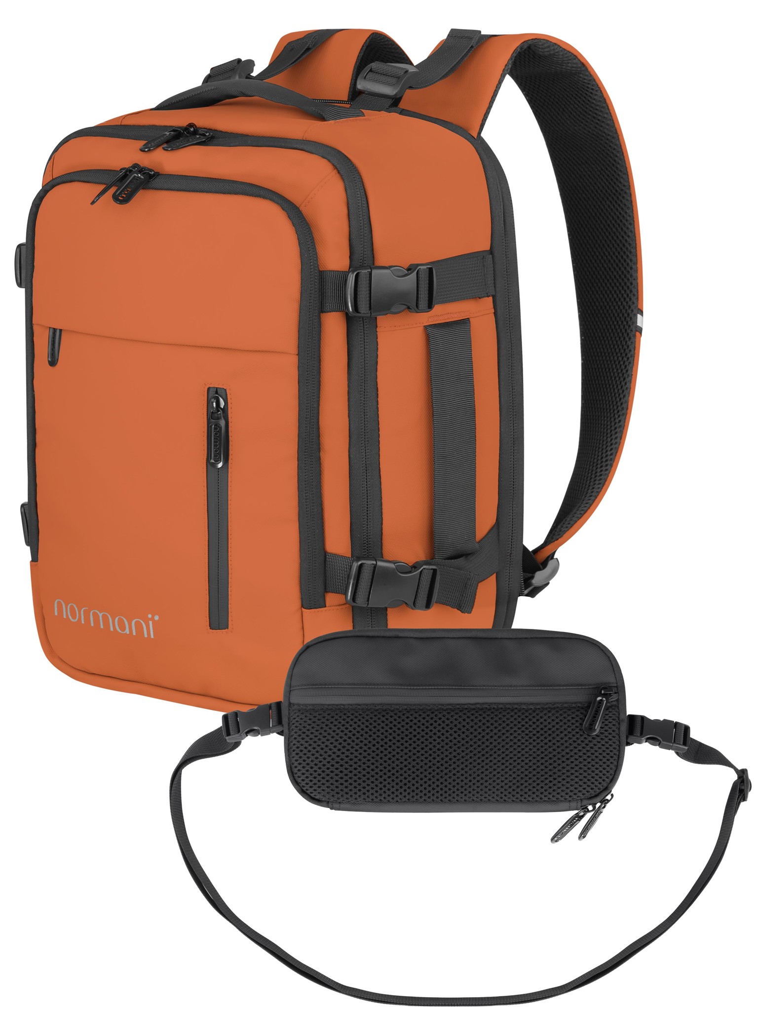 Bild von Erweiterbarer Handgepäck-Rucksack mit Reisepass Brusttasche Orange