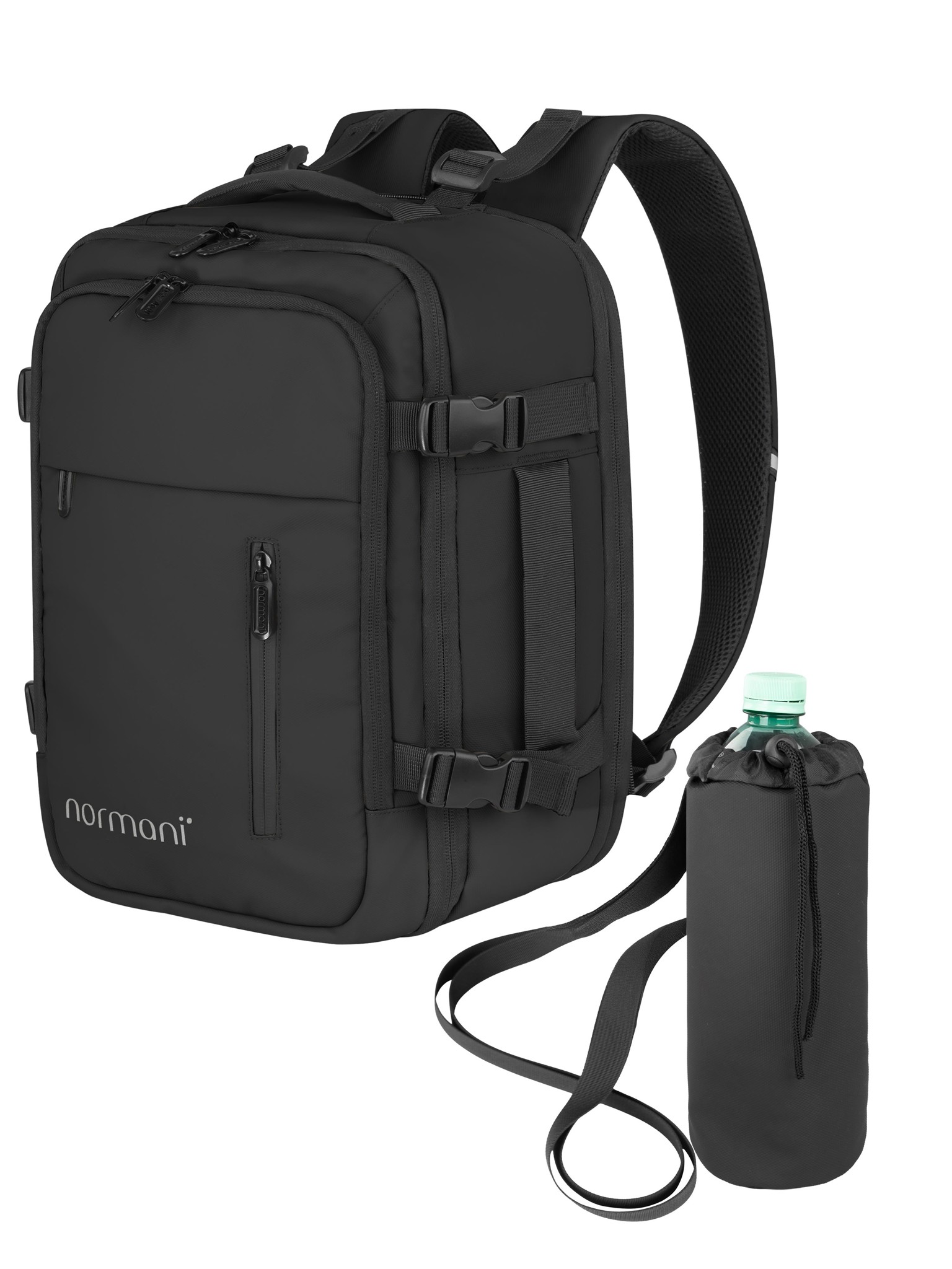 Bild von Erweiterbarer Handgepäck-Rucksack mit Flaschentasche Schwarz