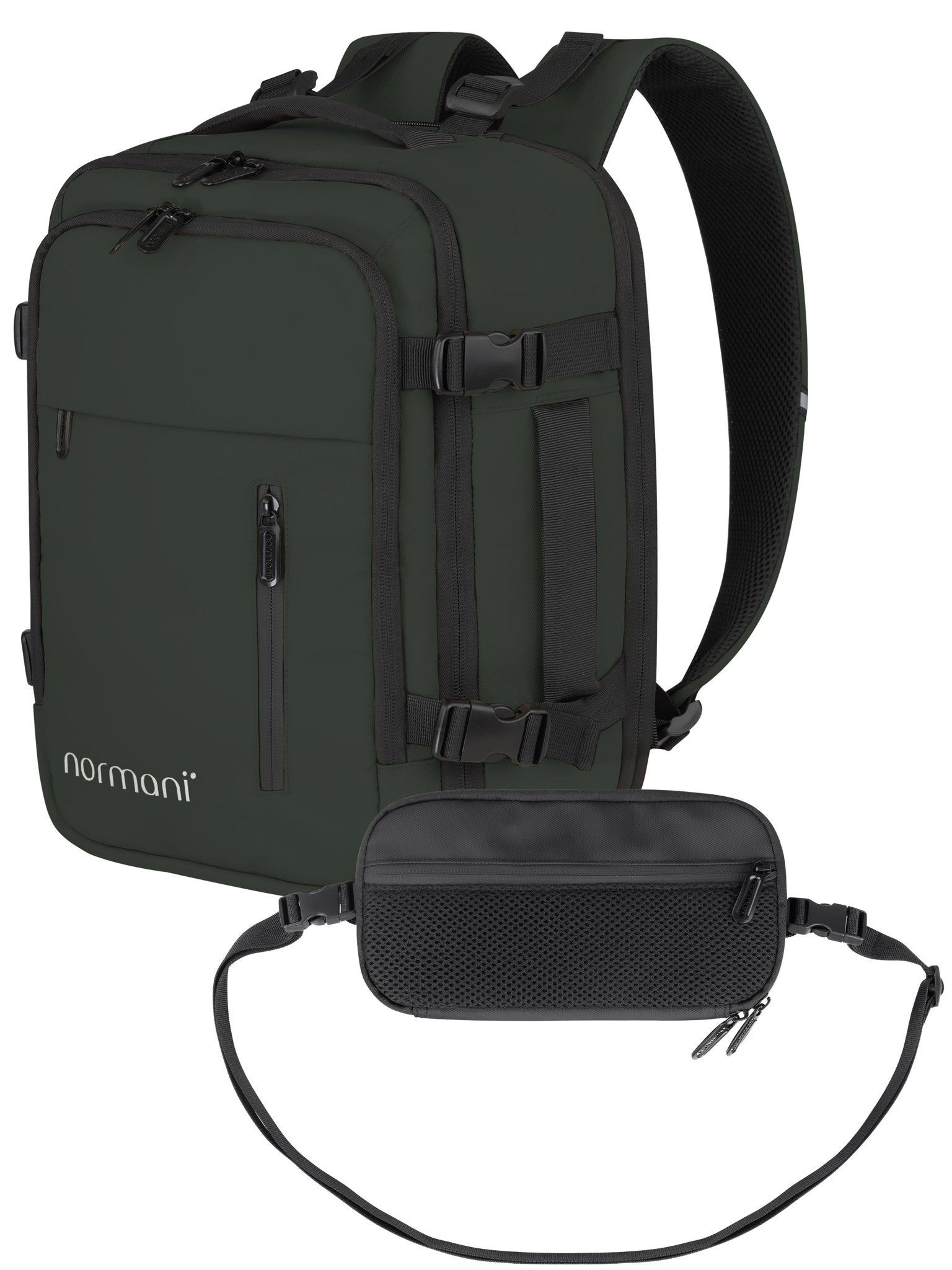 Bild von Erweiterbarer Handgepäck-Rucksack mit Reisepass Brusttasche Oliv