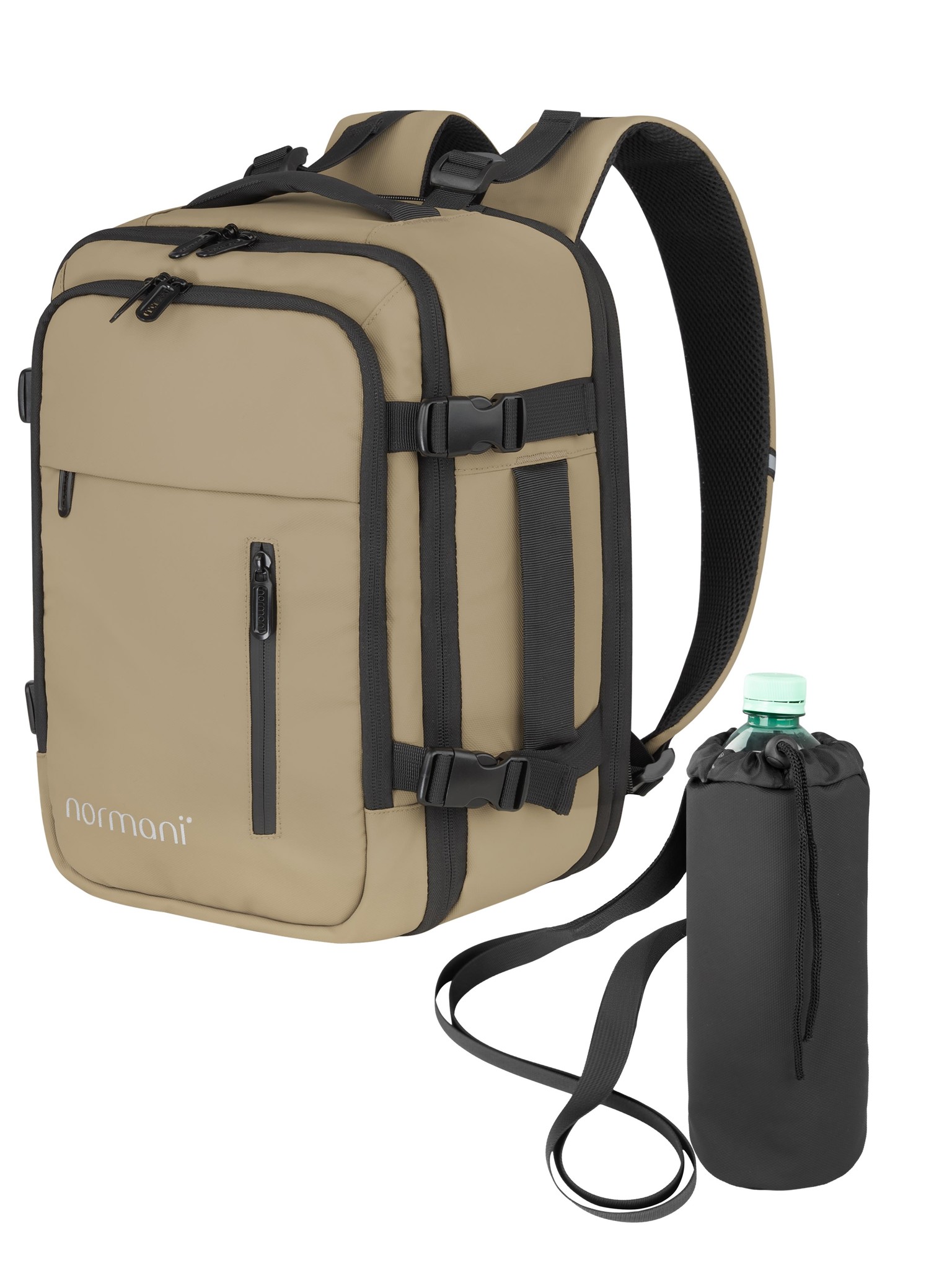 Bild von Erweiterbarer Handgepäck-Rucksack mit Flaschentasche Beige