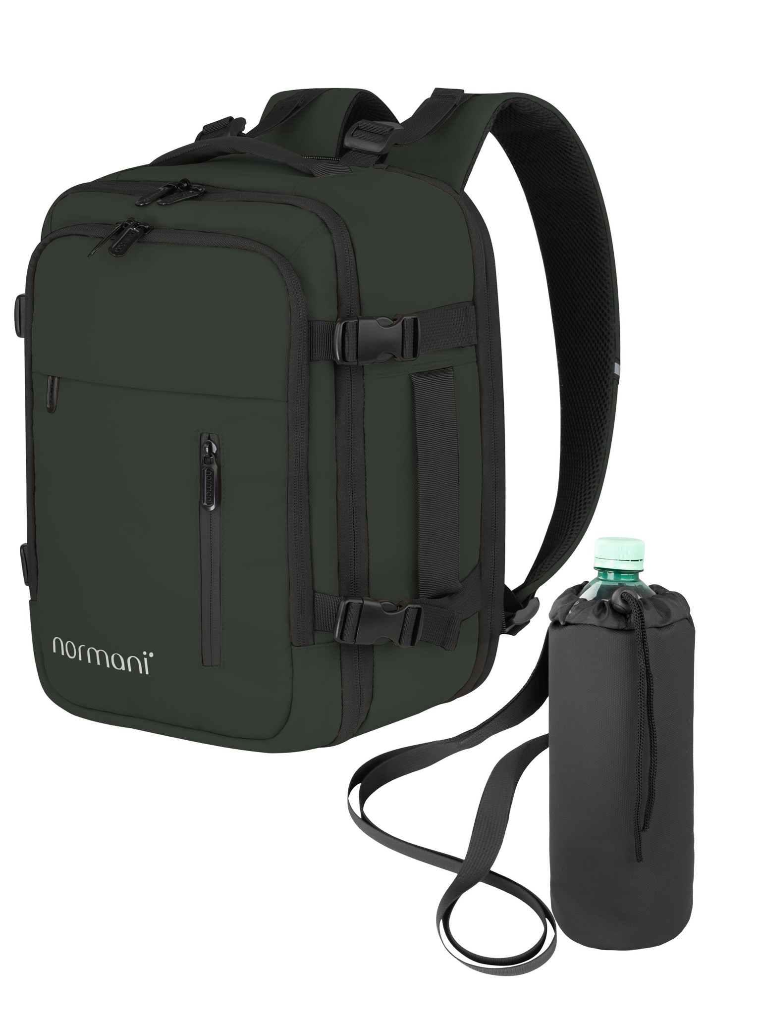 Bild von Erweiterbarer Handgepäck-Rucksack mit Flaschentasche Oliv