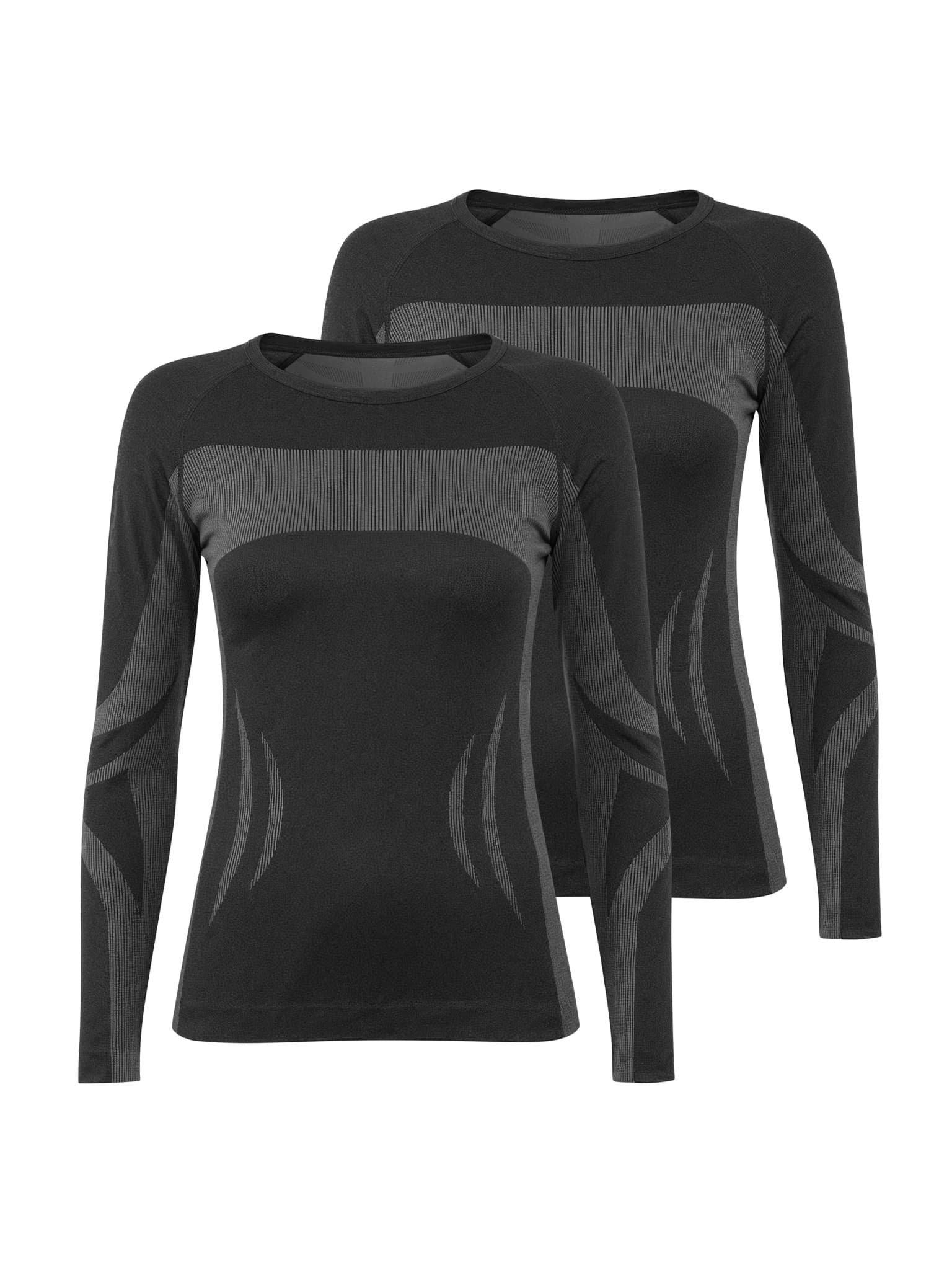 Bild von 2x Damen Thermooberteil Langarm Shirt Skiunterwäsche Schwarz/Grau