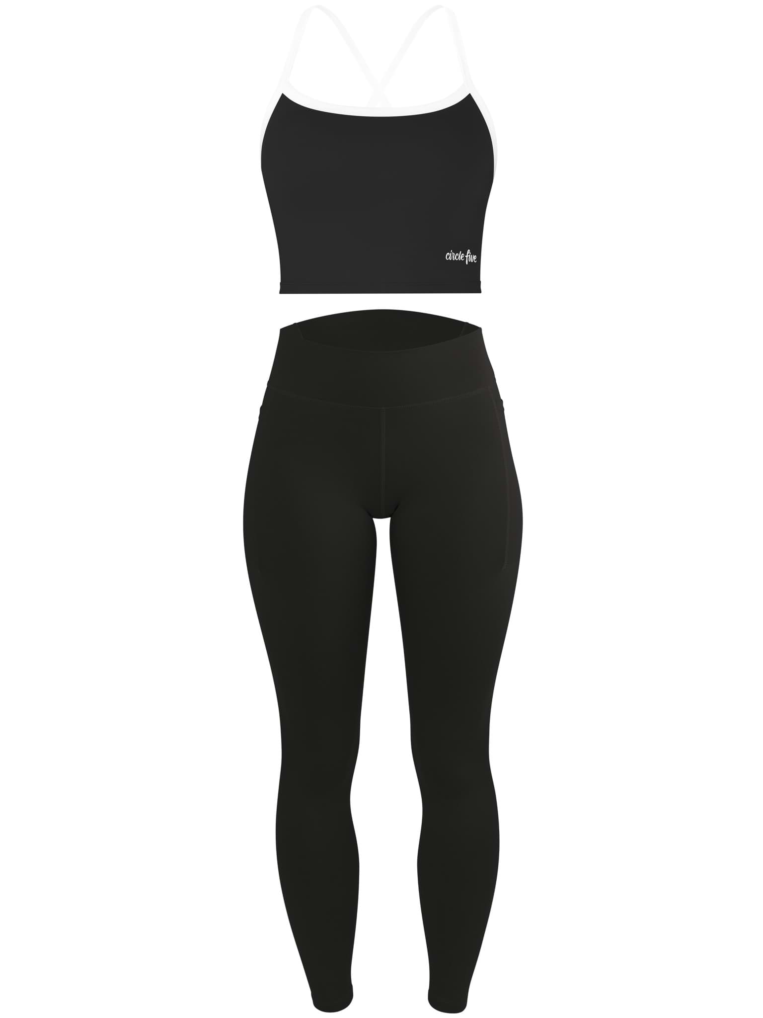 Bild von High Waist Sport Set (Leggings mit Taschen & Sporttop mit integriertem BH) Schwarz