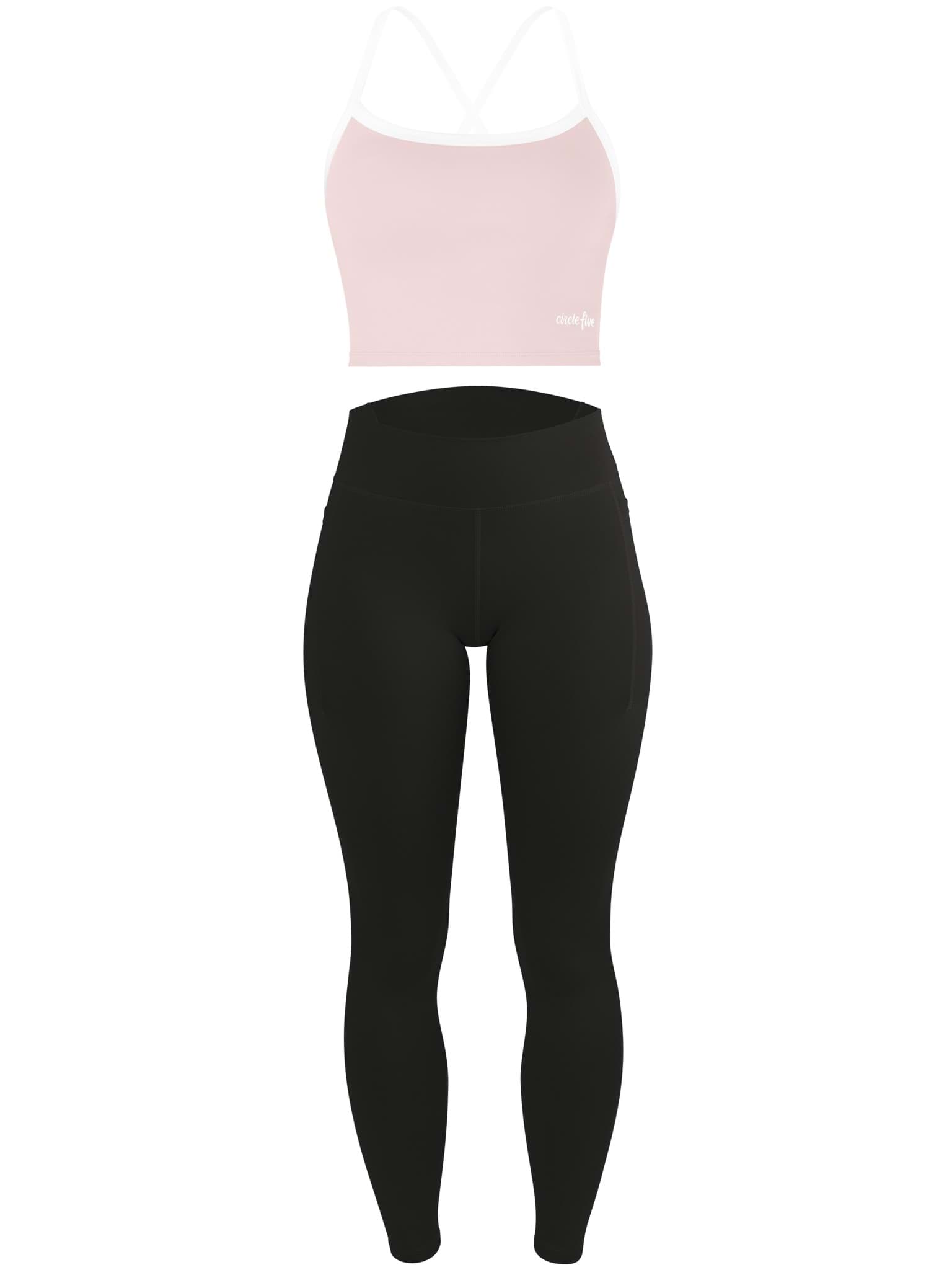 Bild von High Waist Sport Set (Leggings mit Taschen & Sporttop mit integriertem BH) Rosa/Schwarz
