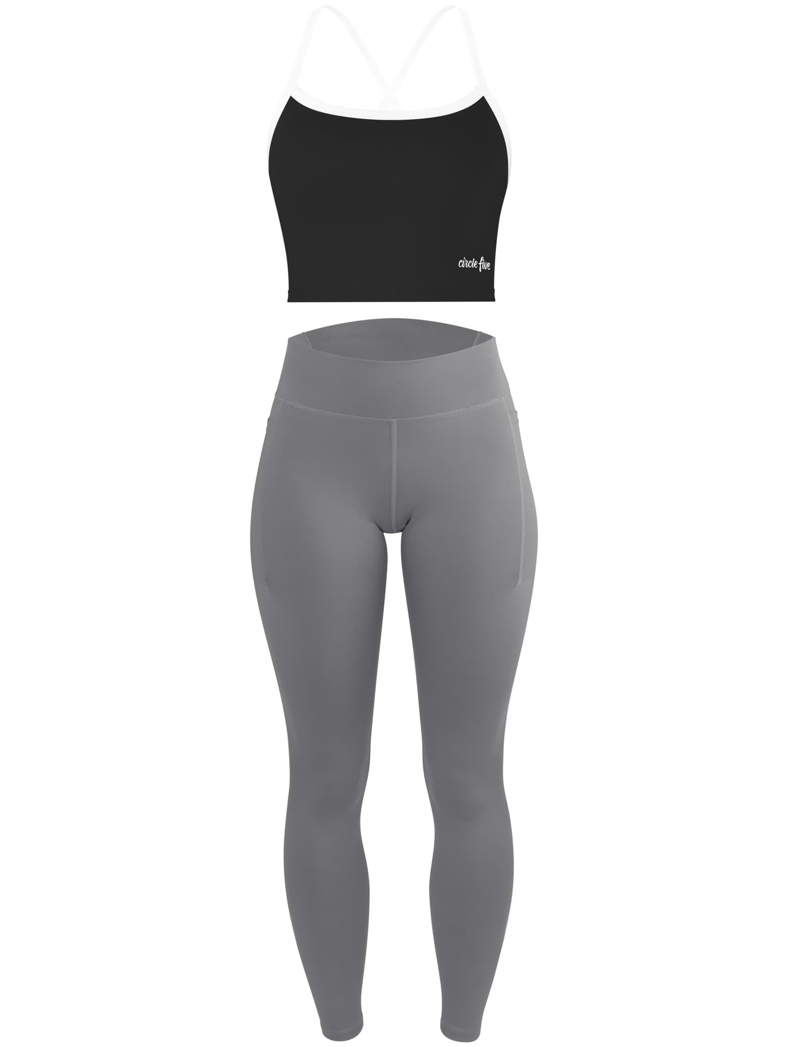 Bild von High Waist Sport Set (Leggings mit Taschen & Sporttop mit integriertem BH) Schwarz/Anthrazit