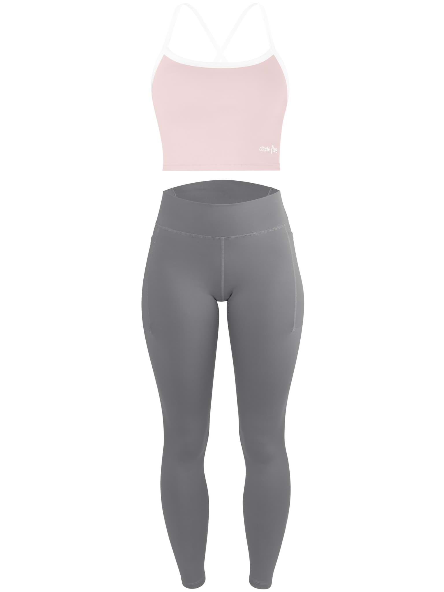 Bild von High Waist Sport Set (Leggings mit Taschen & Sporttop mit integriertem BH) Rosa/Anthrazit