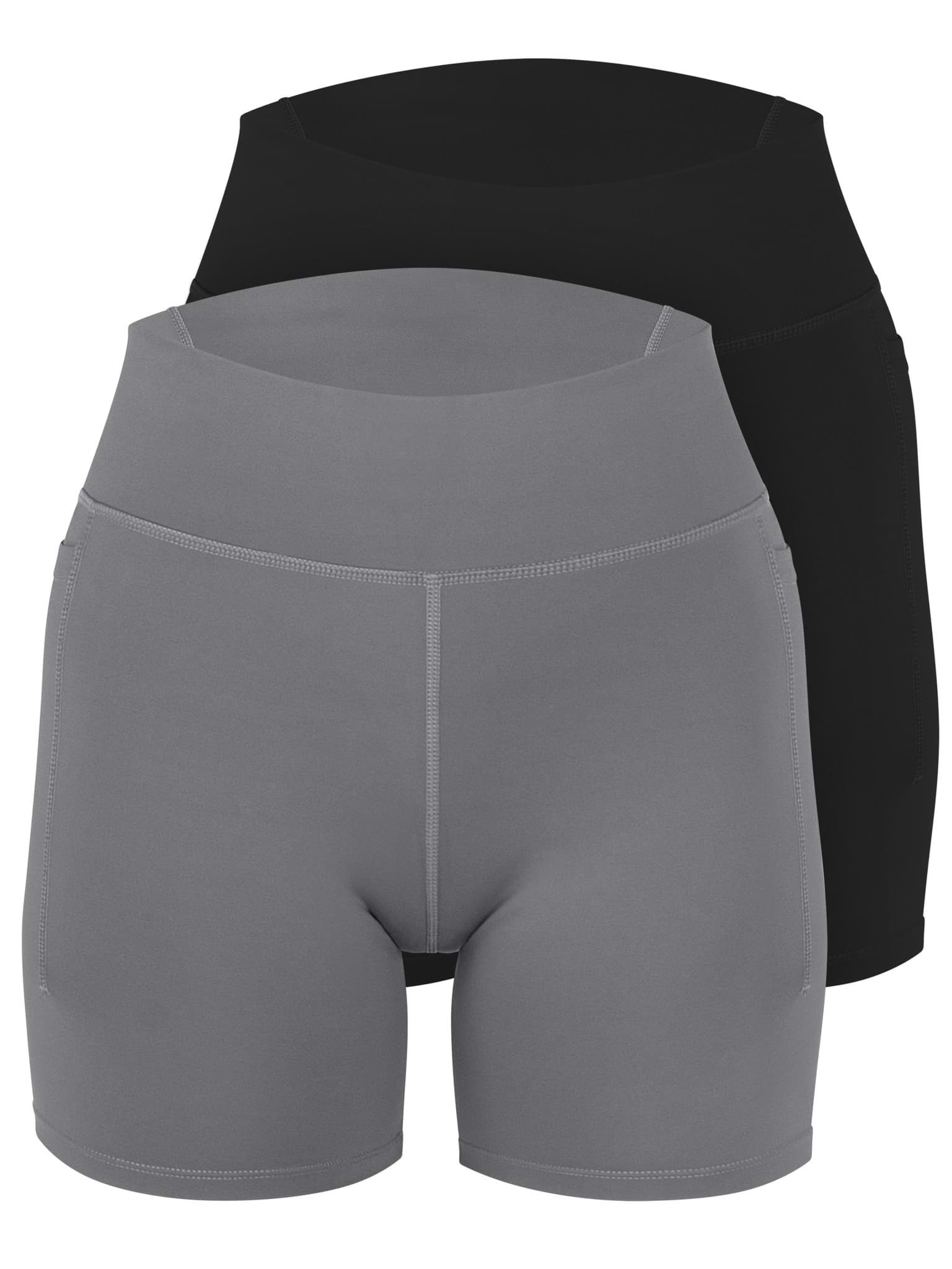 Bild von High Waist Sport Shorts Doppelpack (2× Radlershorts mit Taschen) Schwarz/Anthrazit
