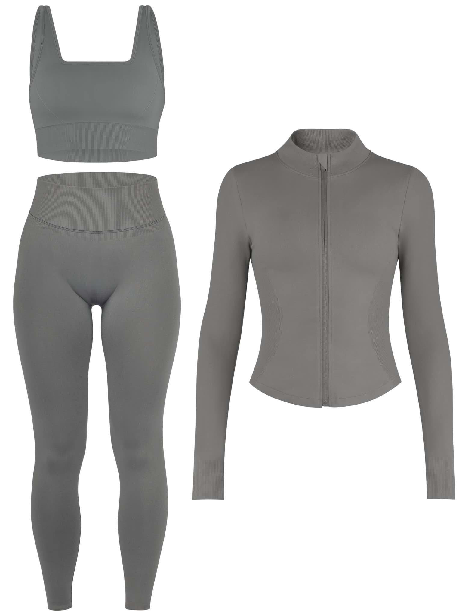 Bild von Scrunch Shape Trainings-Set (Push-Up Leggings, Zipper Shaping Jacke und Medium Support Sport-BH) Anthrazit
