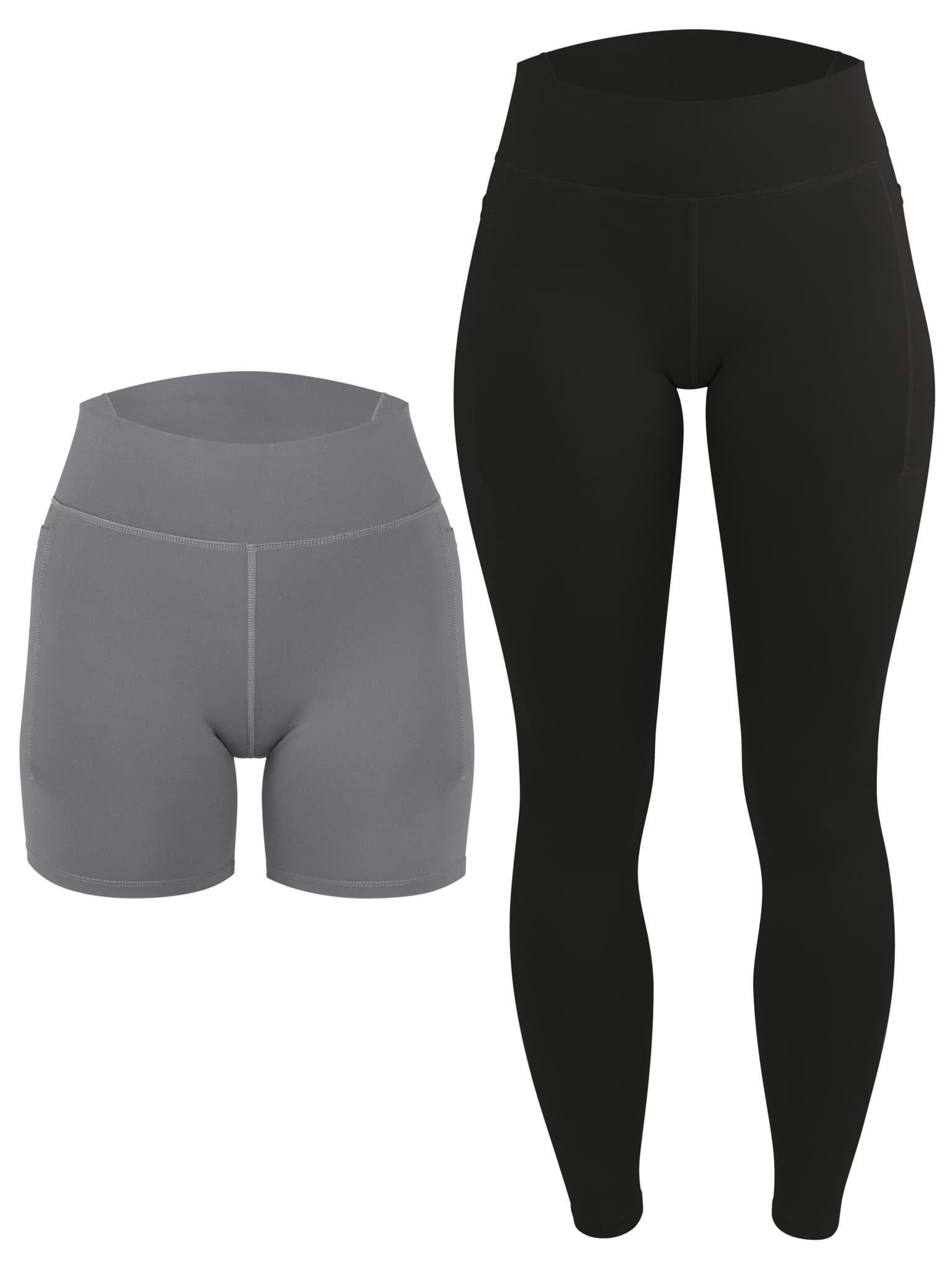 Bild von High Waist Sport Set (Radlershorts und Leggings mit Taschen) Anthrazit/Schwarz