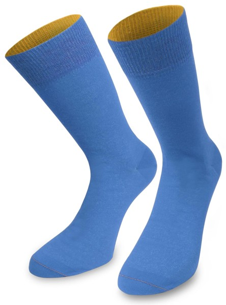 Bild von 1 Paar Socken „Bi-Color“ mit farbig abgesetztem Bund Himmelblau/Aprikose