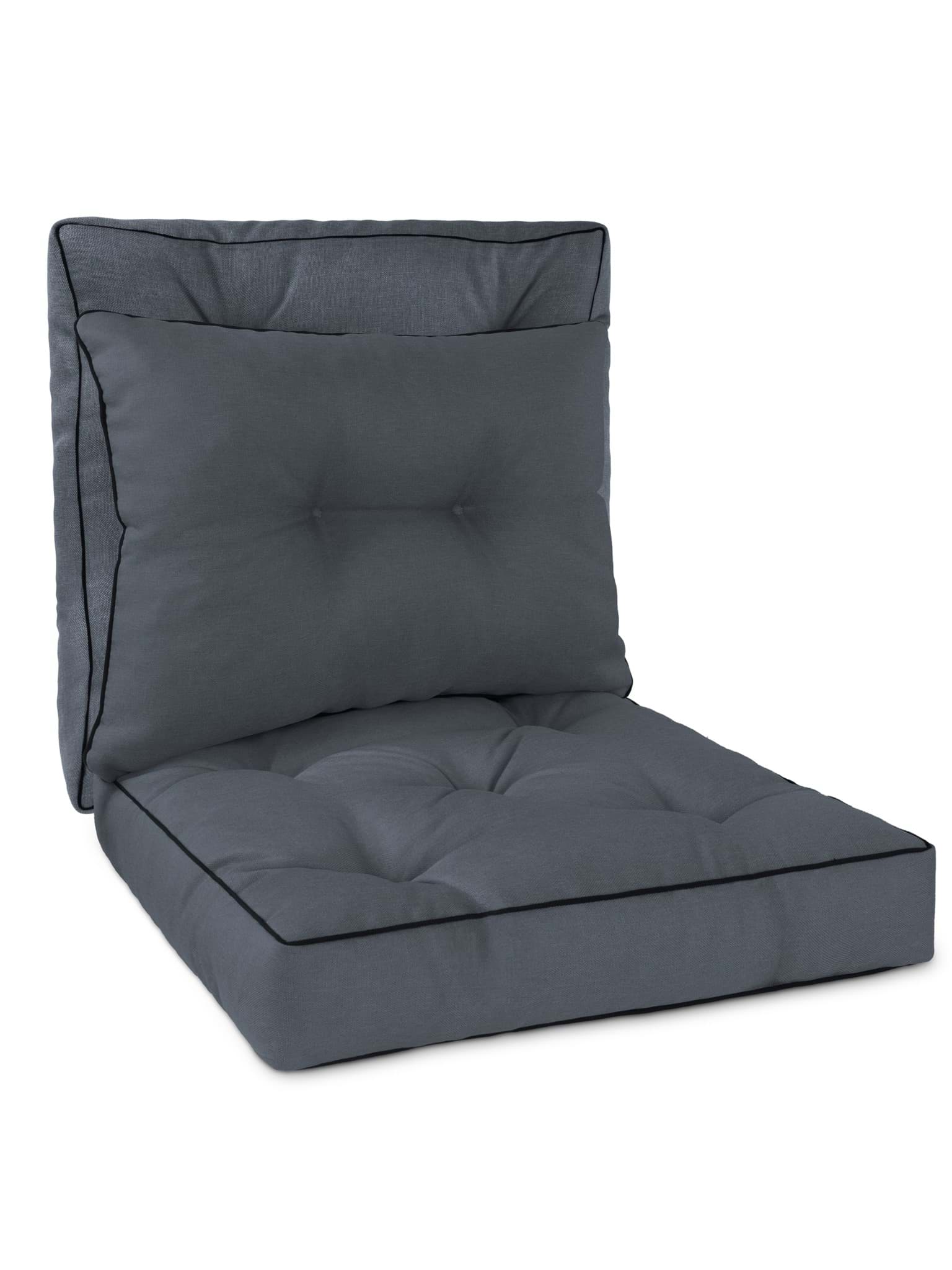 Bild von Auflagen Set 2 Sitzkissen und 1 Rückenkissen „Valetta und Verdun“ Dunkelgrau