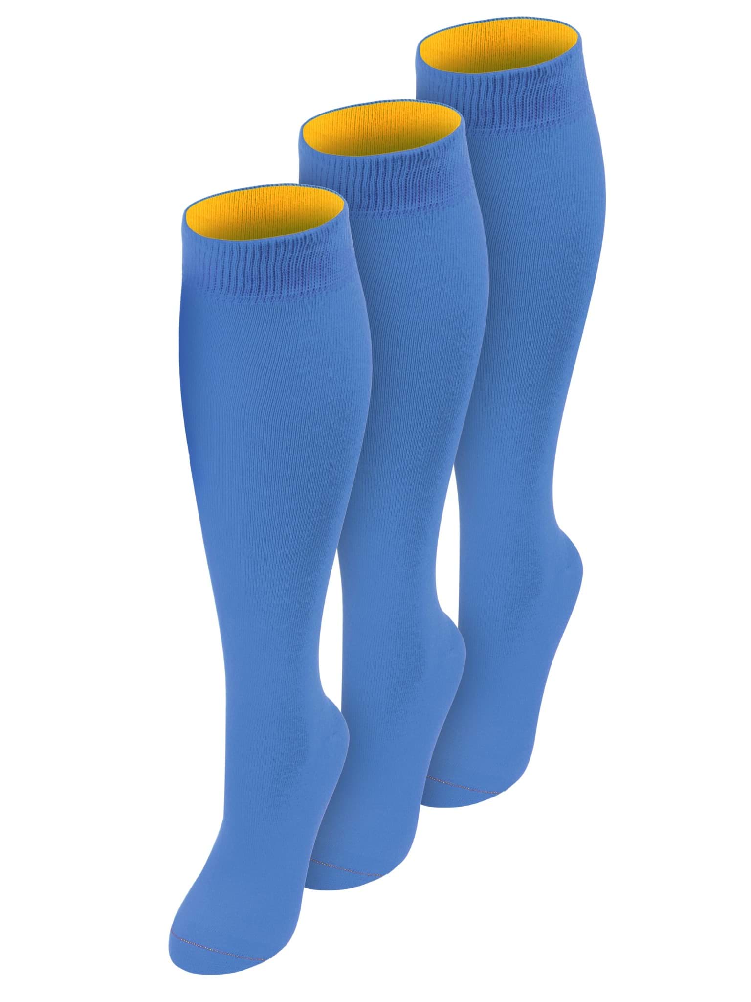 Bild von 3 Paar Kniestrümpfe mit farbig abgesetztem Bund Bi-Color Himmelblau/Aprikose
