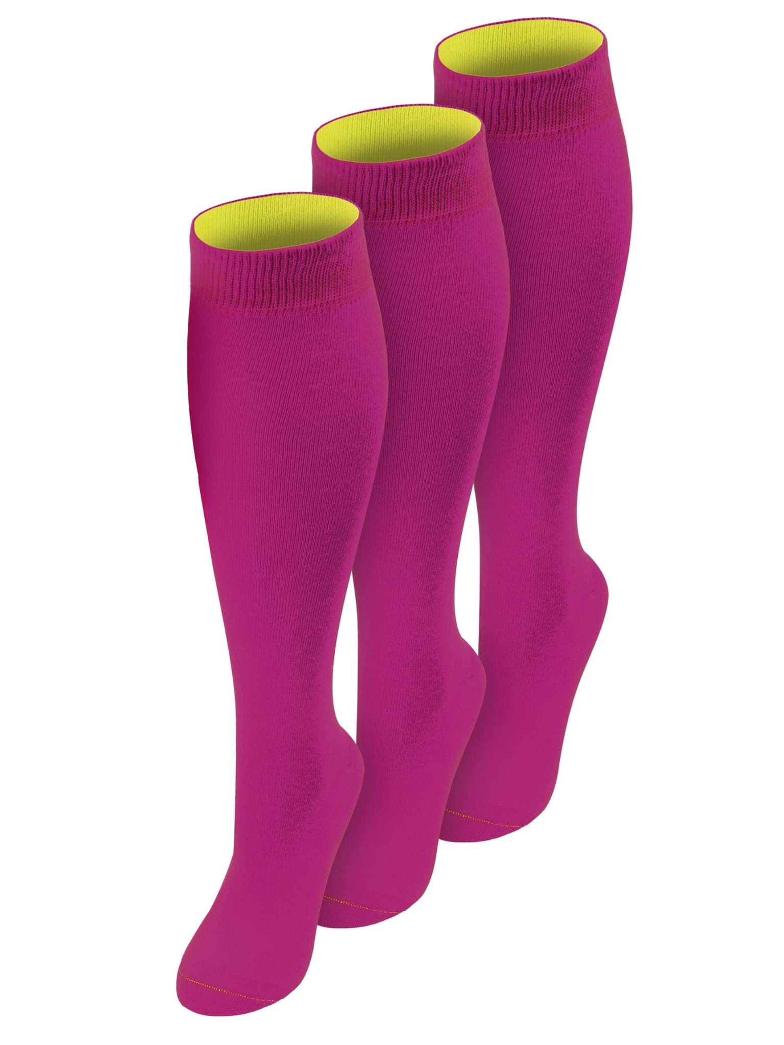 Bild von 3 Paar Kniestrümpfe mit farbig abgesetztem Bund Bi-Color Magenta/Gelb