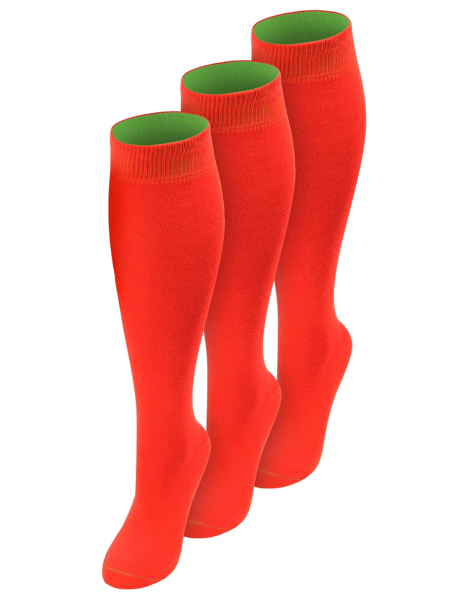 Bild von 3 Paar Kniestrümpfe mit farbig abgesetztem Bund Bi-Color Rot/Apfelgrün
