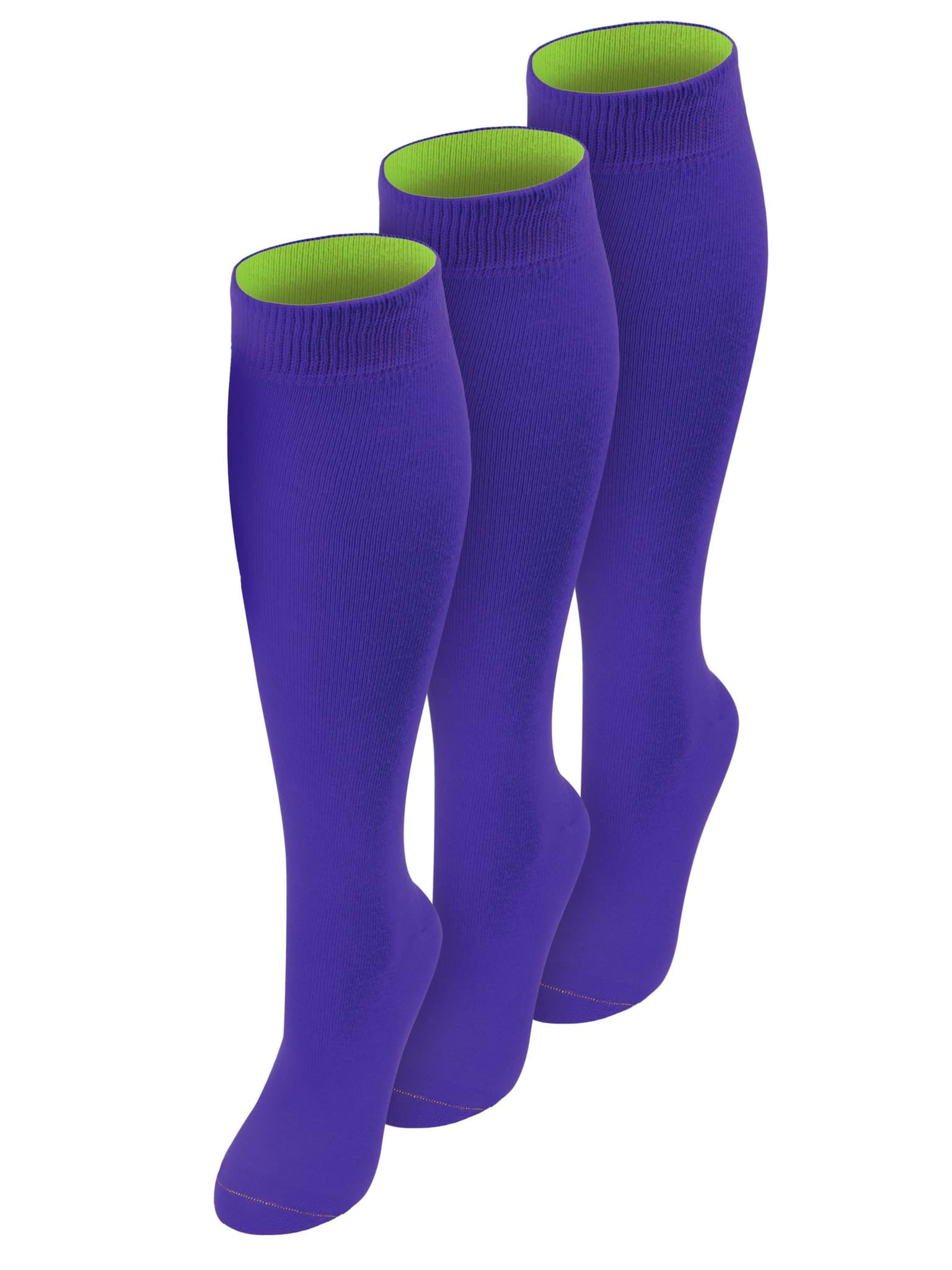 Bild von 3 Paar Kniestrümpfe mit farbig abgesetztem Bund Bi-Color Royalblau/Säuregelb