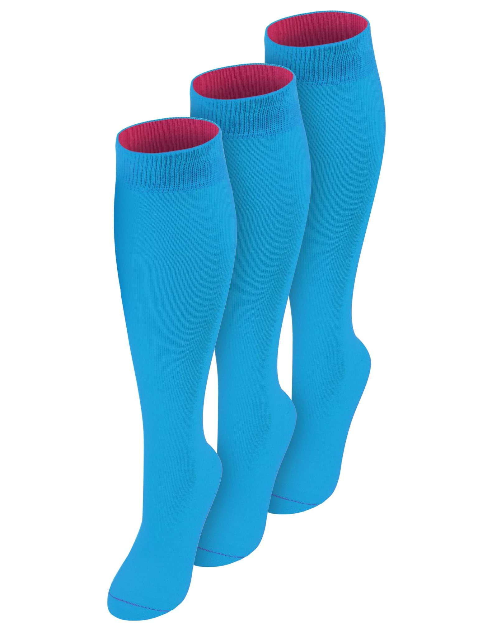 Bild von 3 Paar Kniestrümpfe mit farbig abgesetztem Bund Bi-Color Türkis/Beere