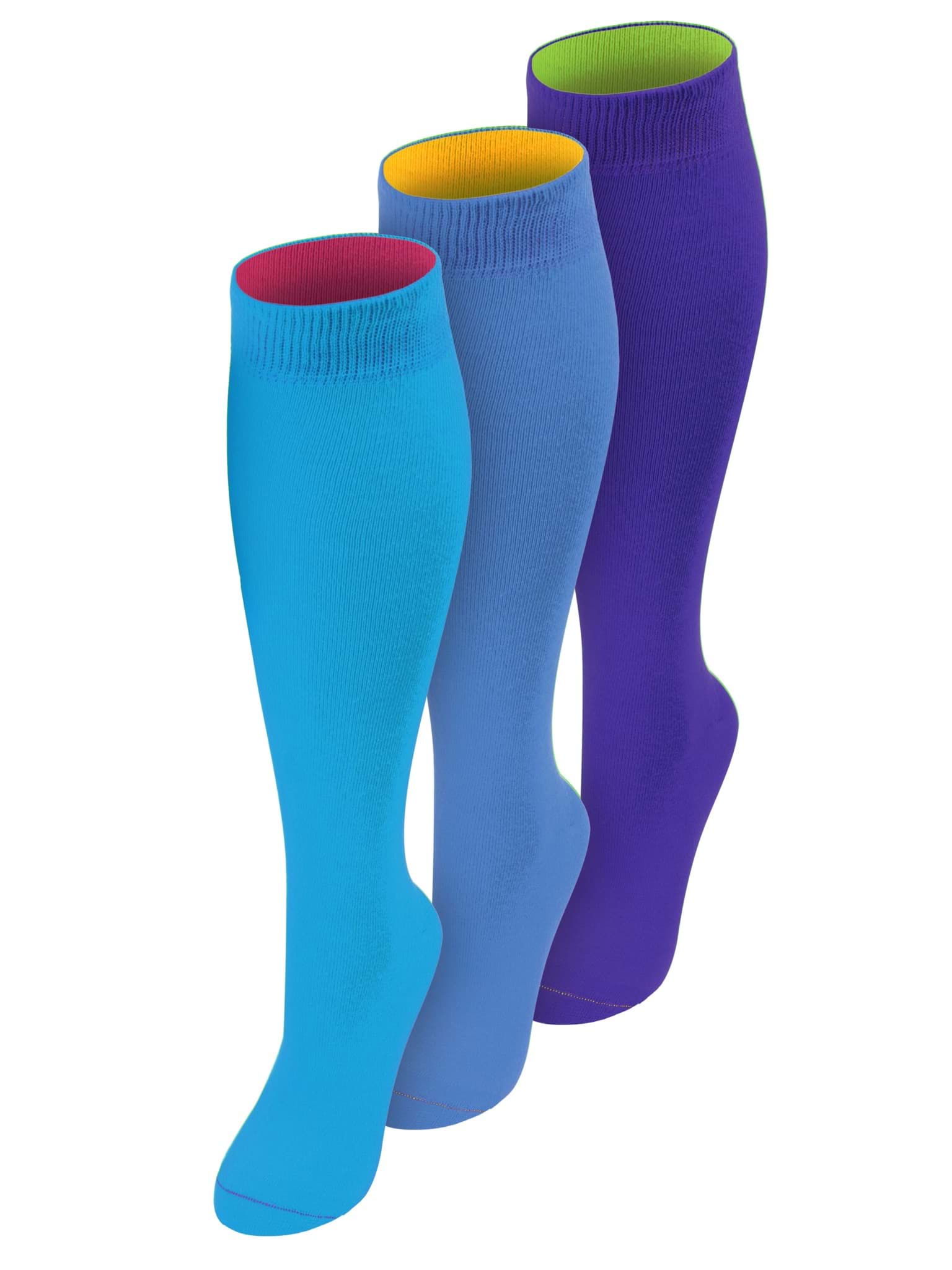 Bild von 3 Paar Kniestrümpfe mit farbig abgesetztem Bund Bi-Color Royalblau + Himmelblau + Türkis