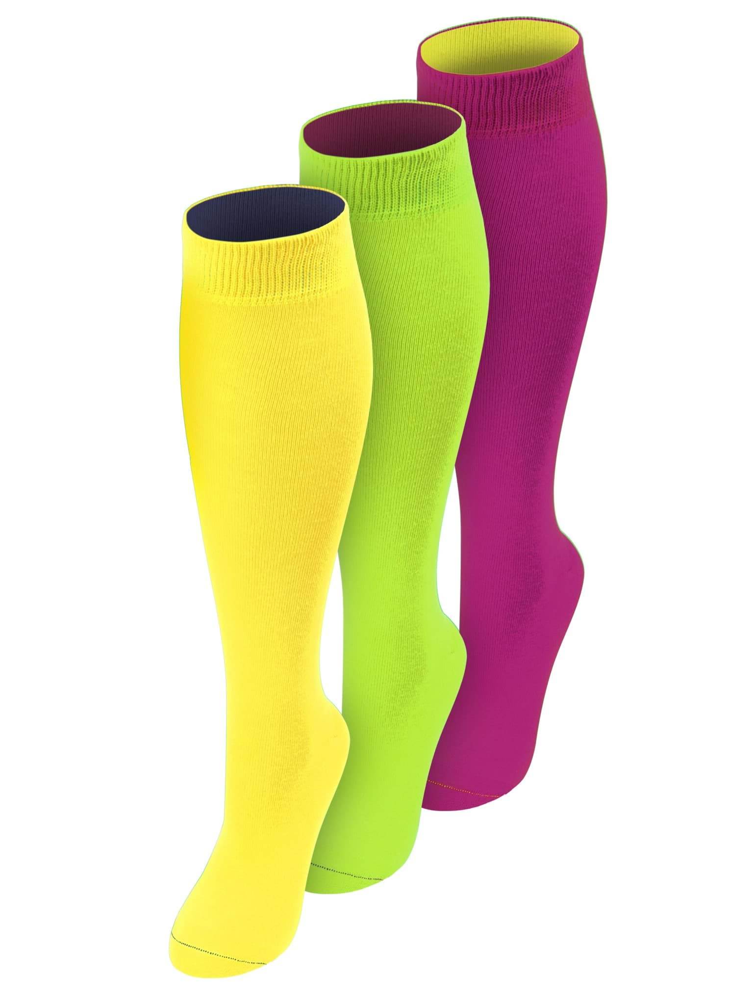 Bild von 3 Paar Kniestrümpfe mit farbig abgesetztem Bund Bi-Color Limette + Gelb + Magenta