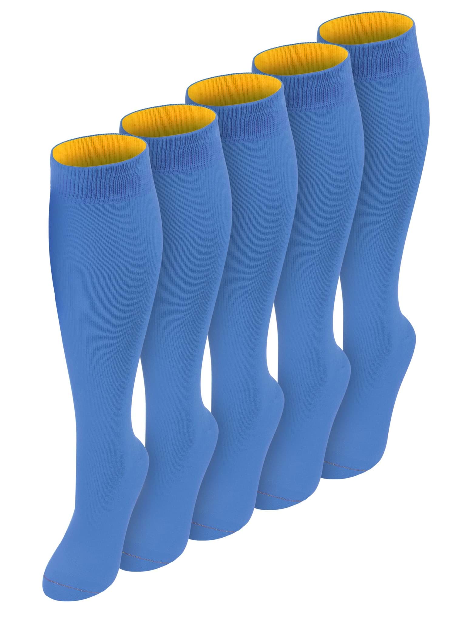 Bild von 5 Paar Kniestrümpfe mit farbig abgesetztem Bund Bi-Color Himmelblau/Aprikose
