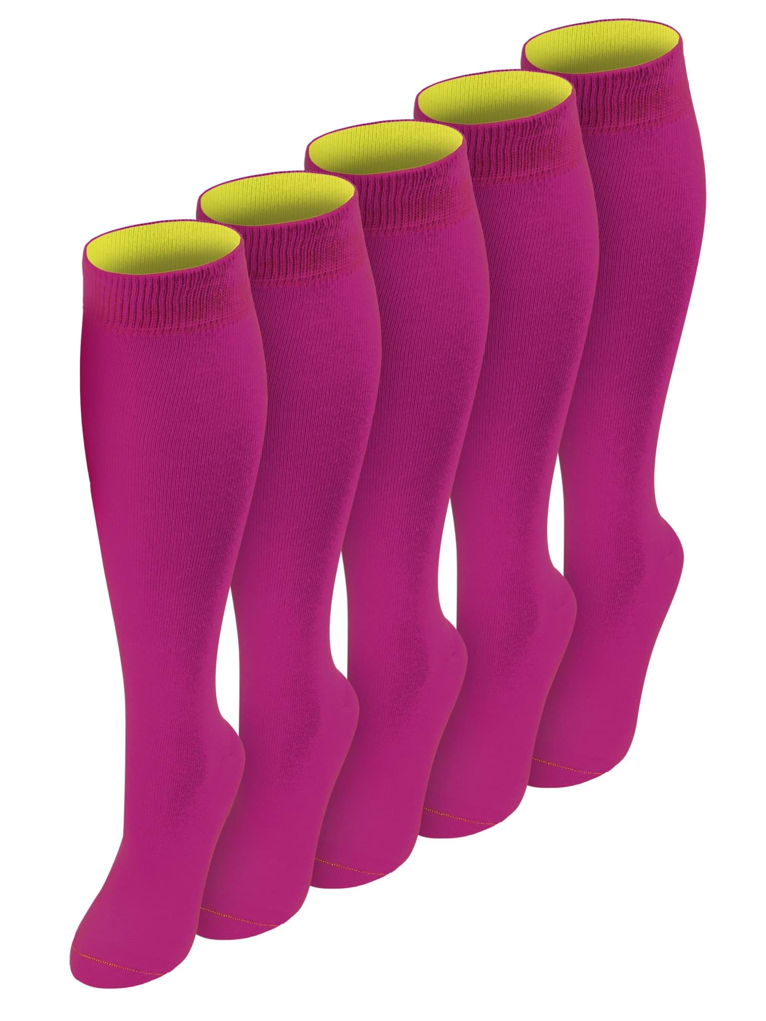 Bild von 5 Paar Kniestrümpfe mit farbig abgesetztem Bund Bi-Color Magenta/Gelb