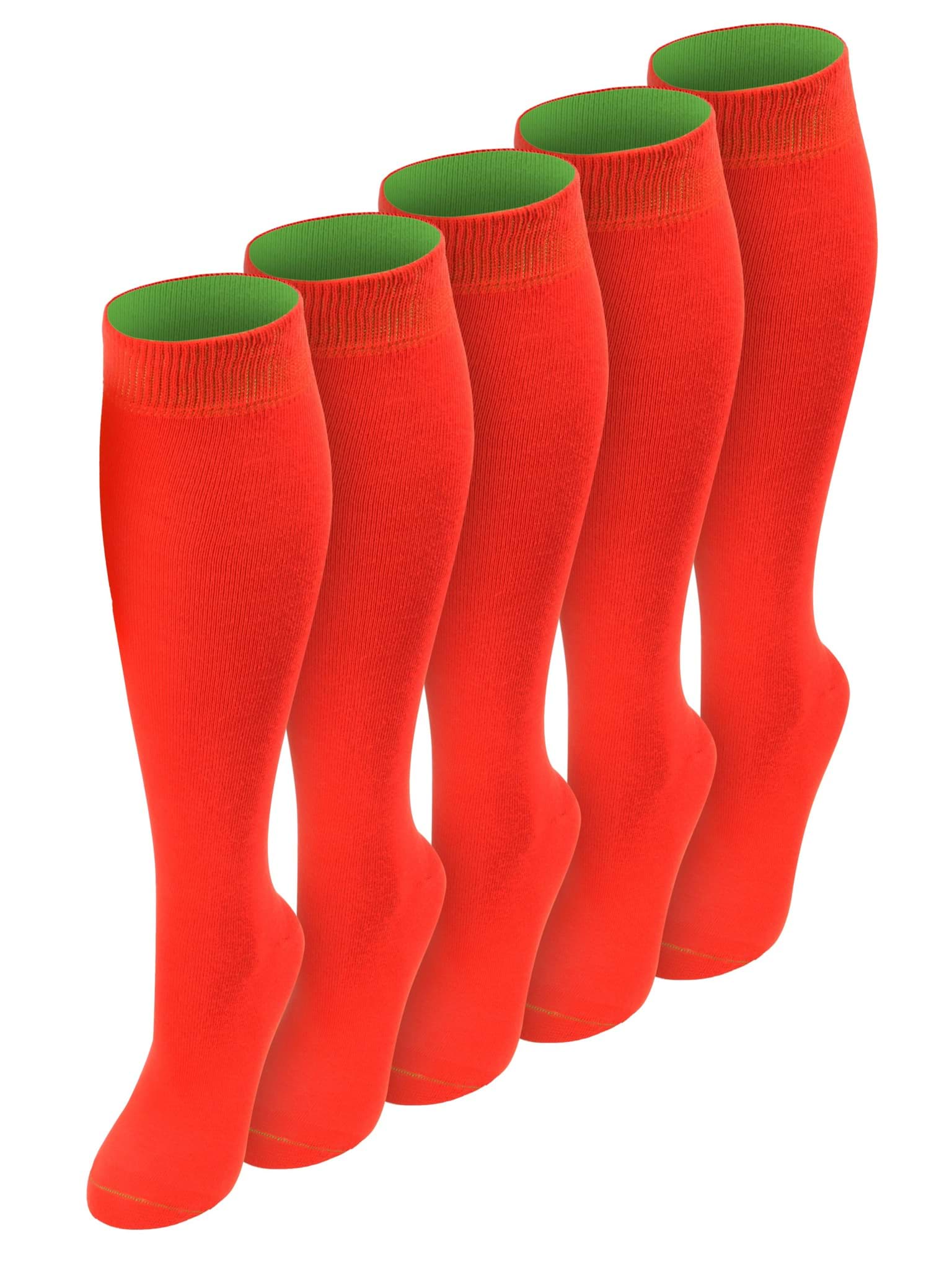 Bild von 5 Paar Kniestrümpfe mit farbig abgesetztem Bund Bi-Color Rot/Apfelgrün
