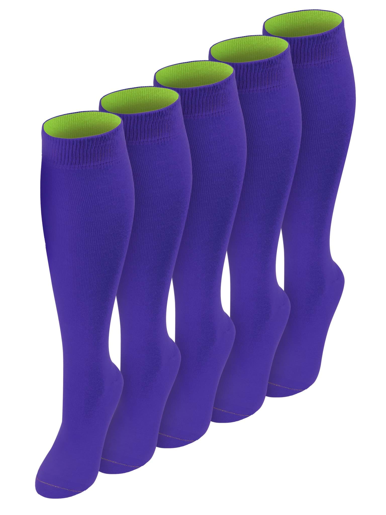 Bild von 5 Paar Kniestrümpfe mit farbig abgesetztem Bund Bi-Color Royalblau/Säuregelb