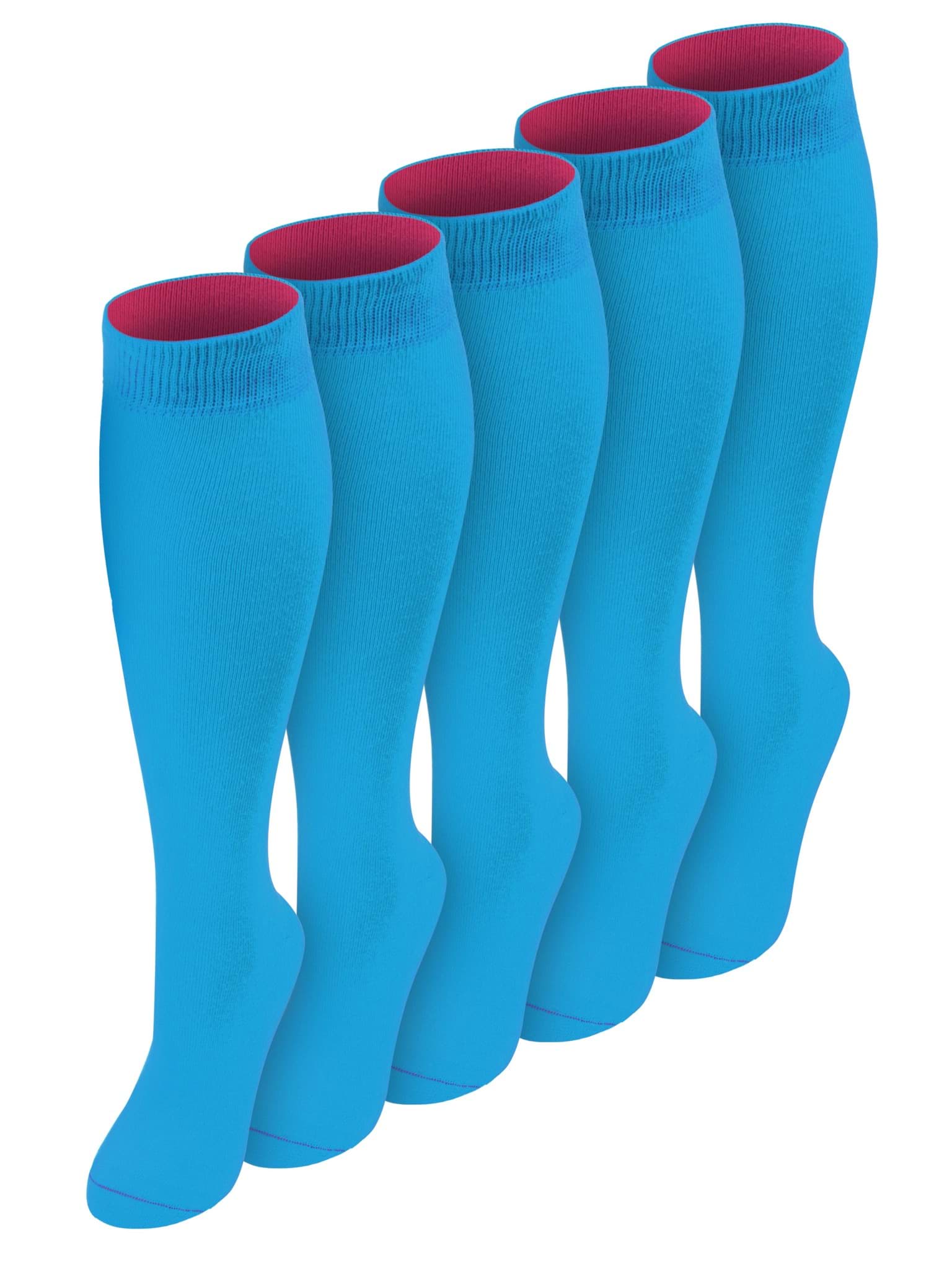 Bild von 5 Paar Kniestrümpfe mit farbig abgesetztem Bund Bi-Color Türkis/Beere