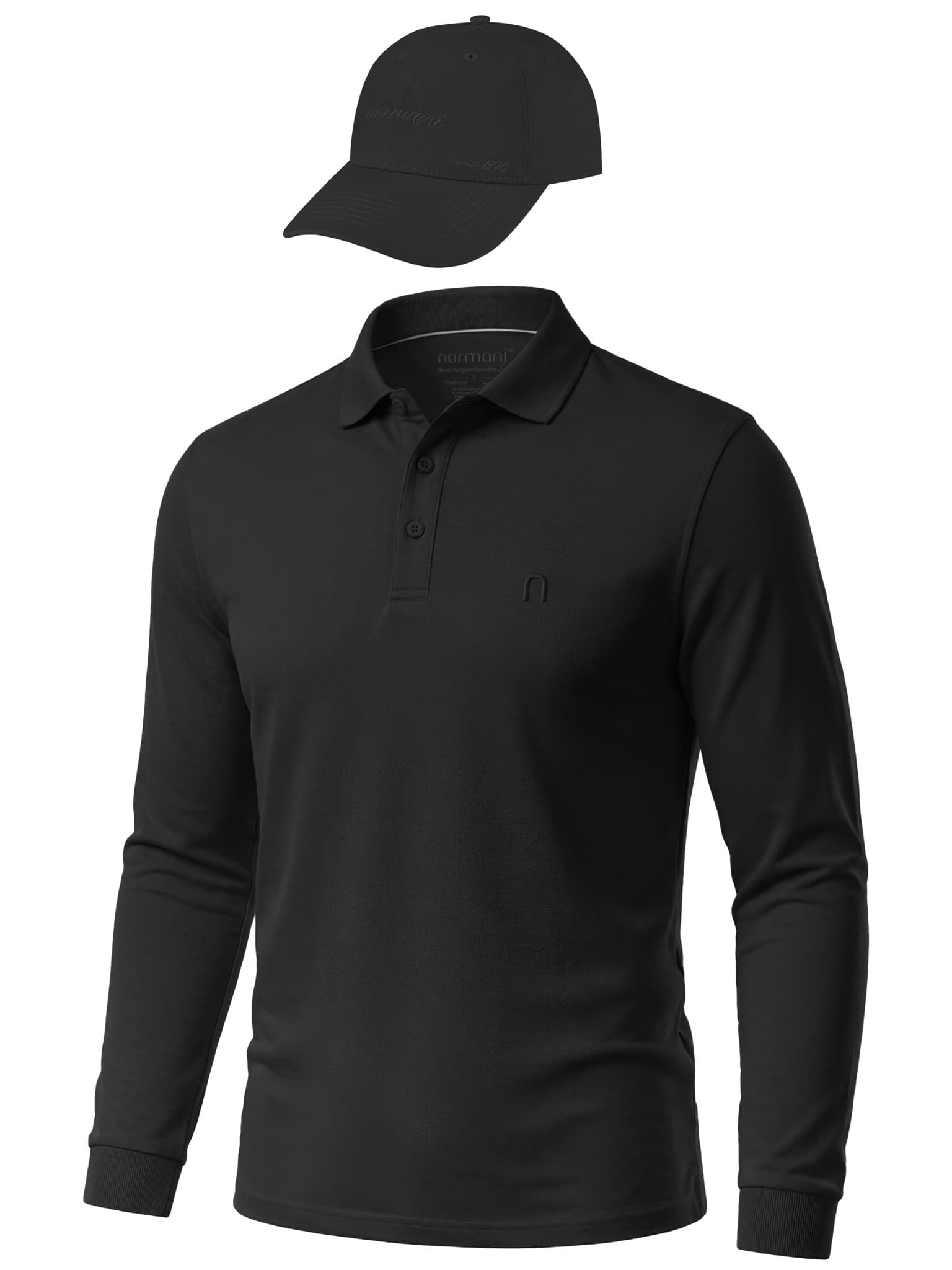 Bild von Herren Langarm Poloshirt mit passender Baseballkappe Schwarz