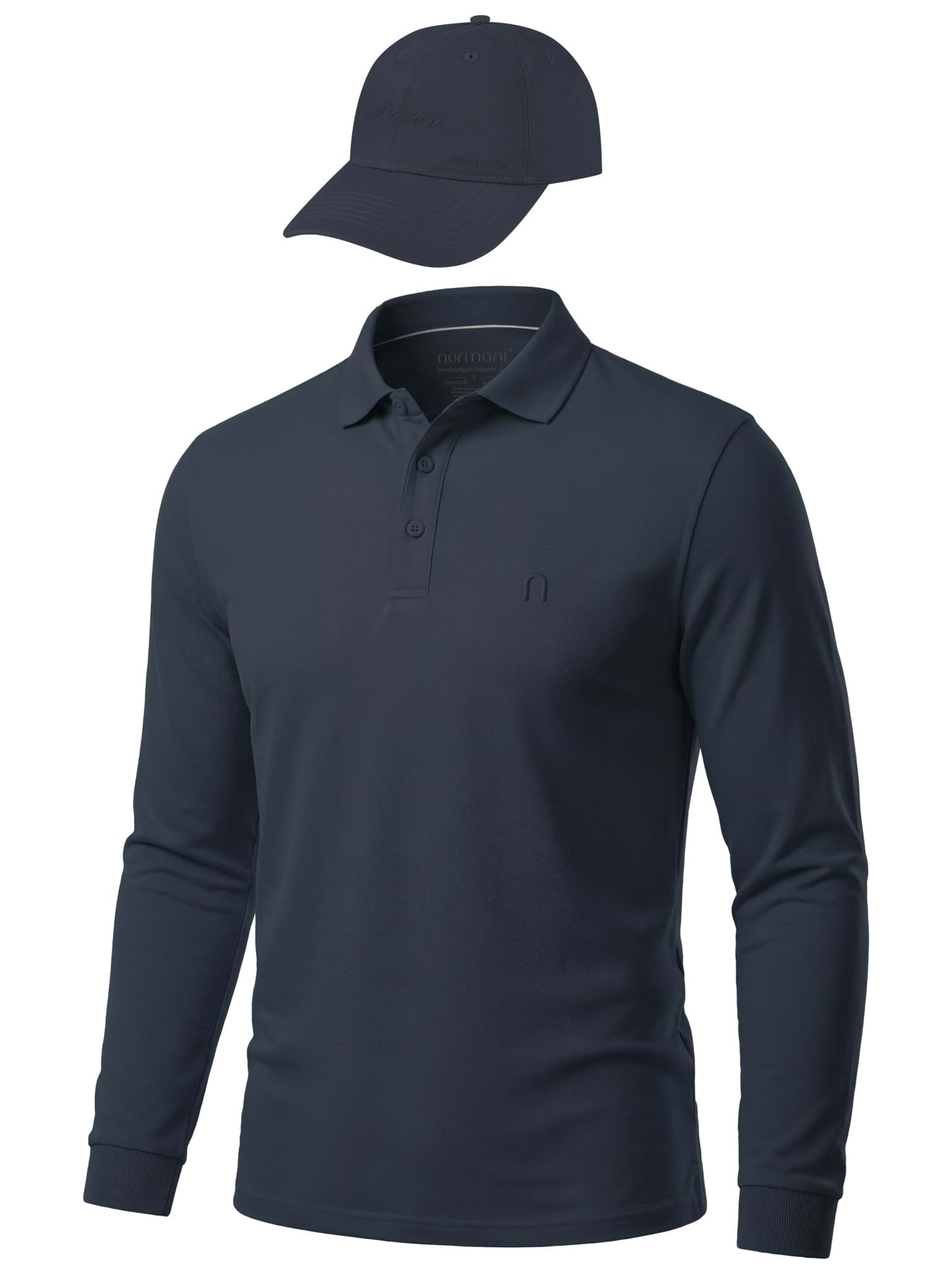 Bild von Herren Langarm Poloshirt mit passender Baseballkappe Navy