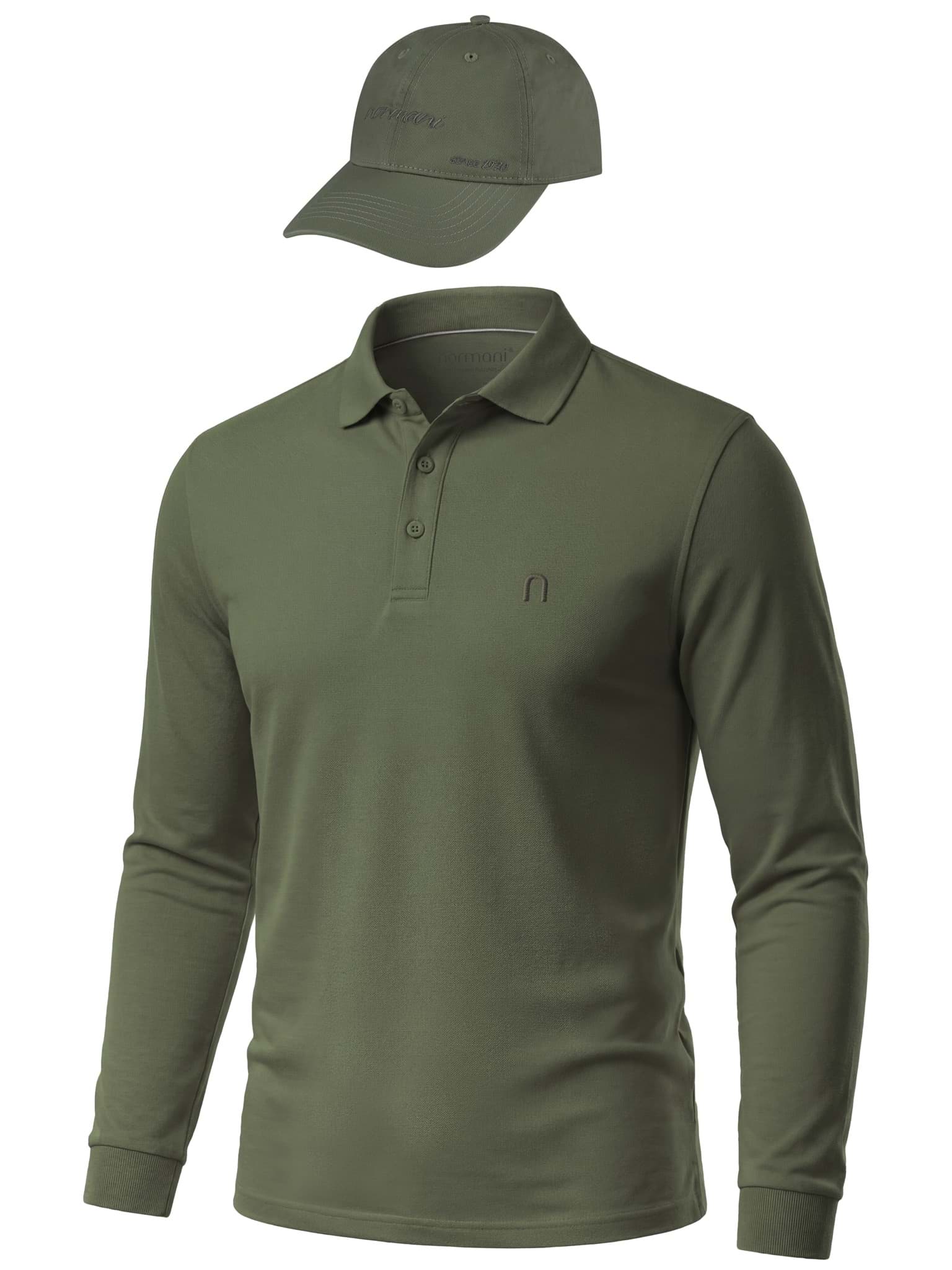 Bild von Herren Langarm Poloshirt mit passender Baseballkappe Oliv