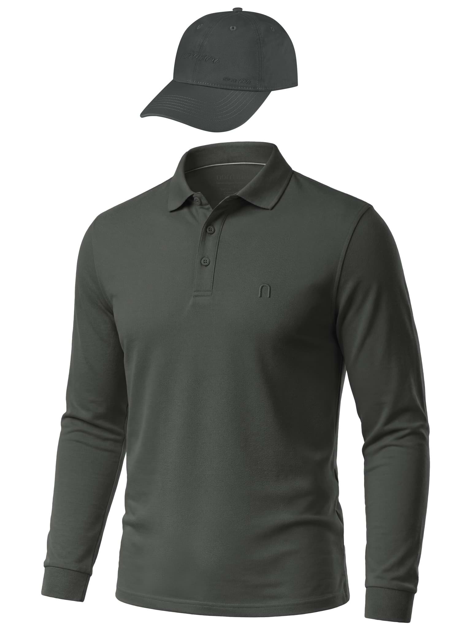 Bild von Herren Langarm Poloshirt mit passender Baseballkappe Grau
