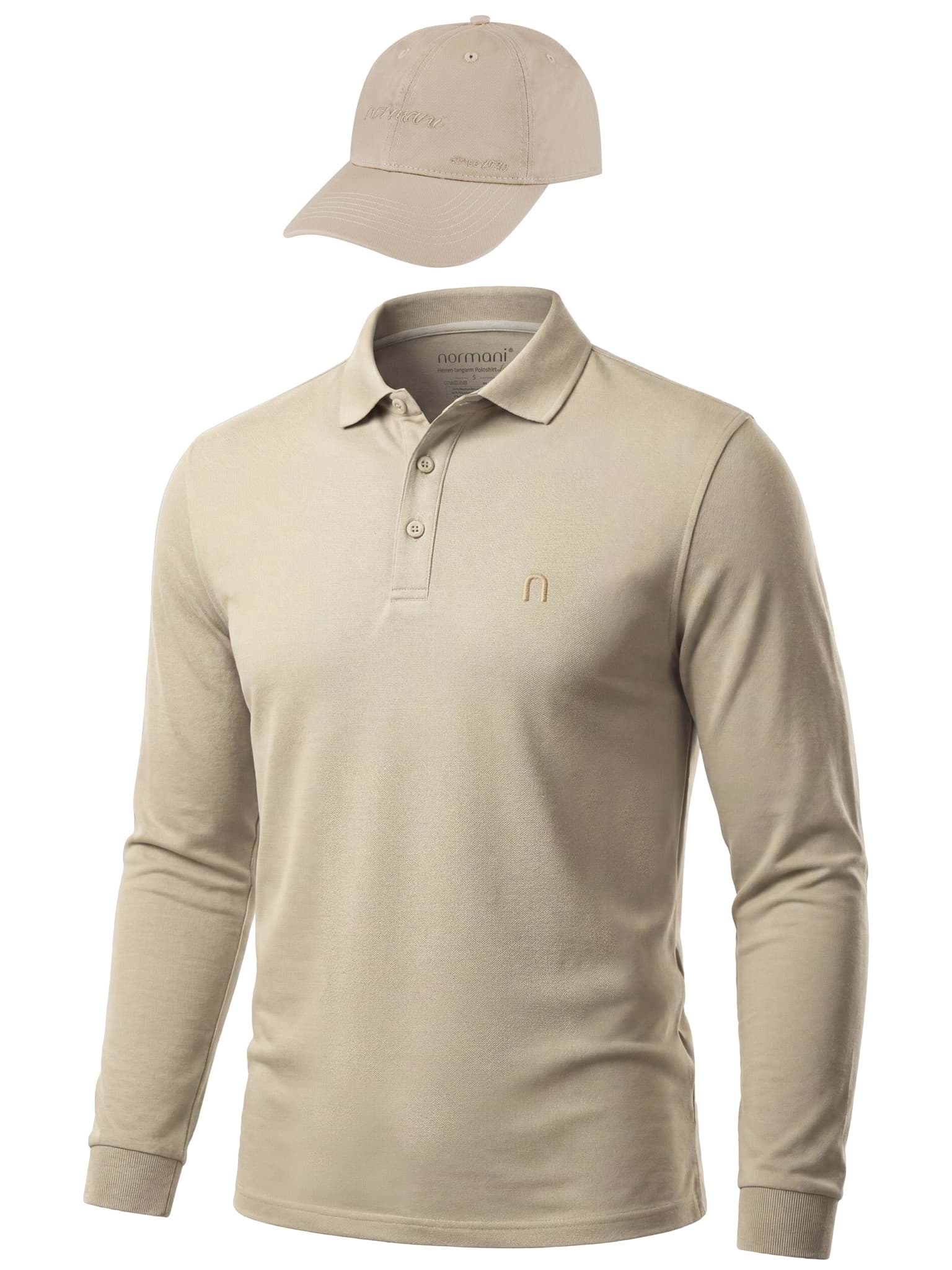 Bild von Herren Langarm Poloshirt mit passender Baseballkappe Beige